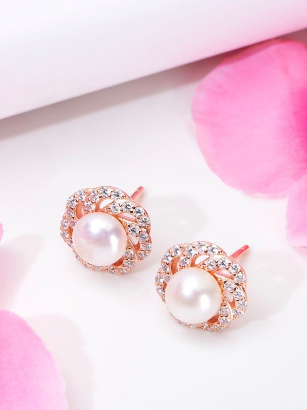 

Zavya Rose Gold-Plated Contemporary 925 Pure Sterling Silver Studs Earrings