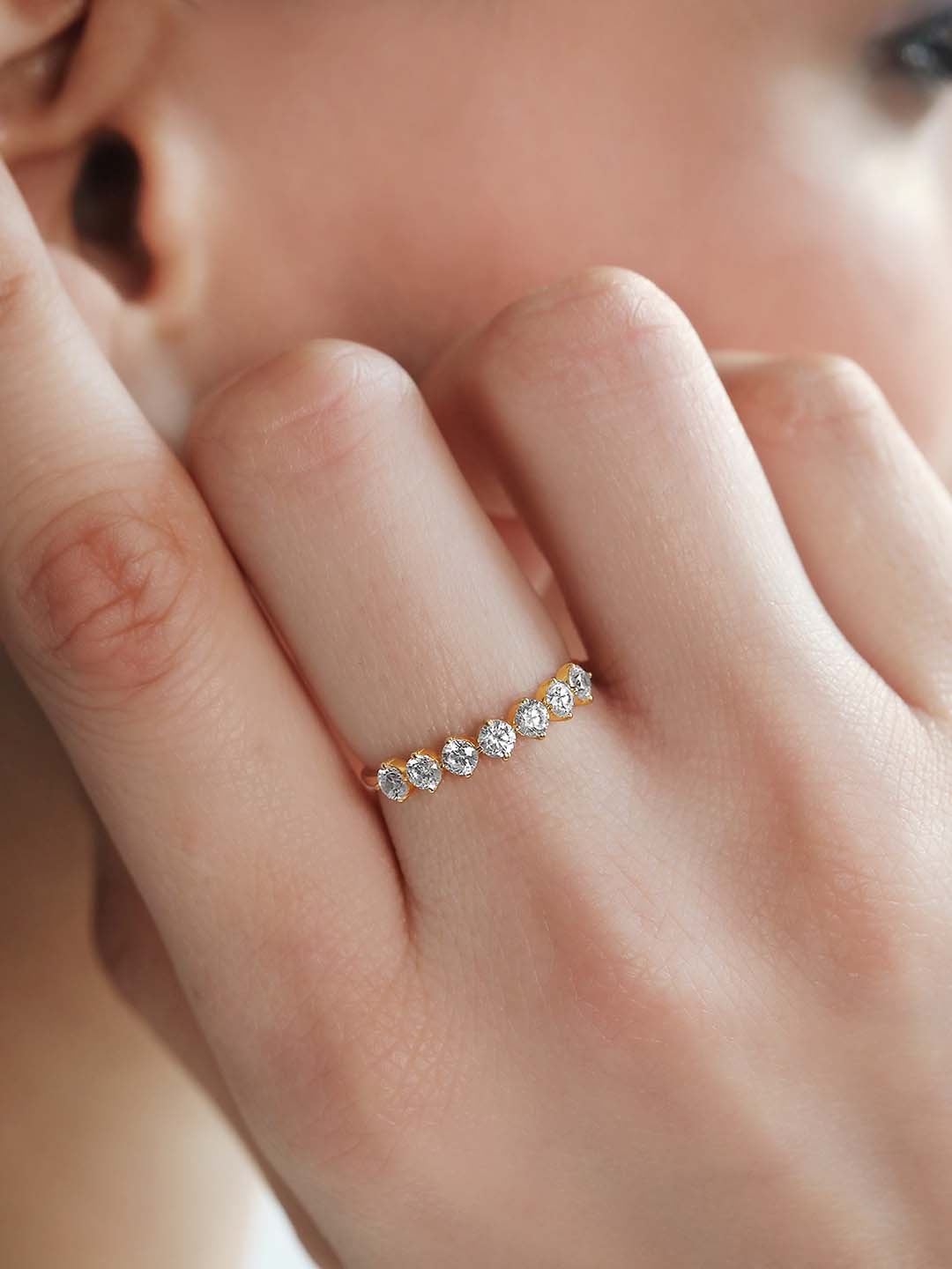 

Zavya Gold-Plated 925 Pure Sterling Silver Cubic Zirconia-Studded Adjustable Finger Ring