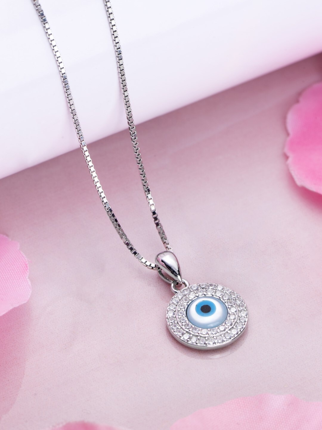 

Zavya 925 Pure Sterling Silver Rhodium-Plated Cubic Zirconia Circular Pendants With Chains