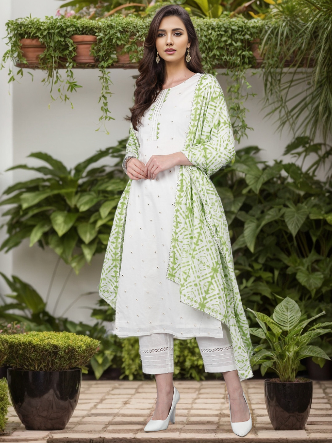 

KALINI Embroidered Regular Mirror Work Pure Cotton Kurta with Trousers & Dupatta, White