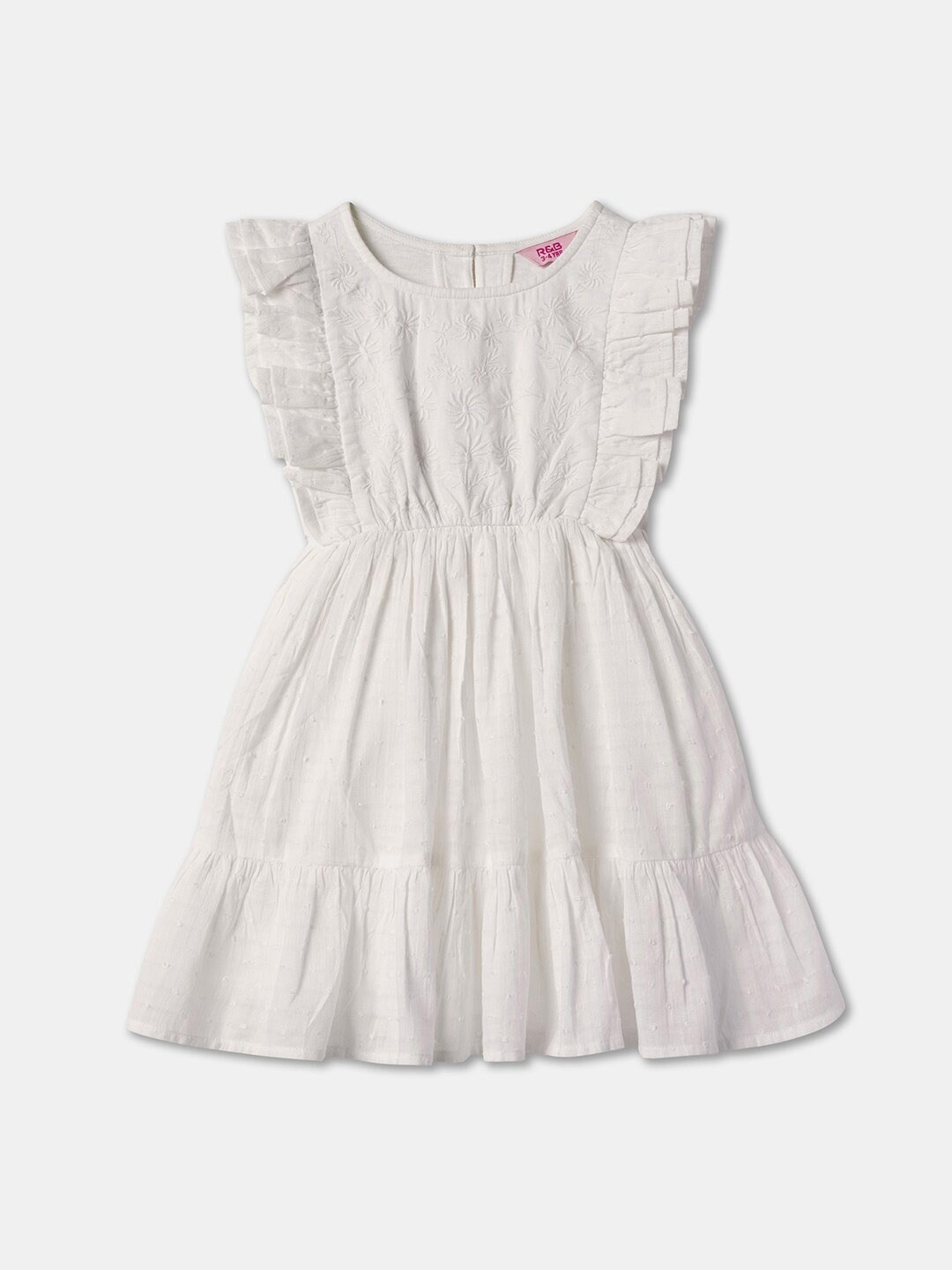 

R&B Girls Flutter Sleeve Fit & Flare Cotton Dress, White