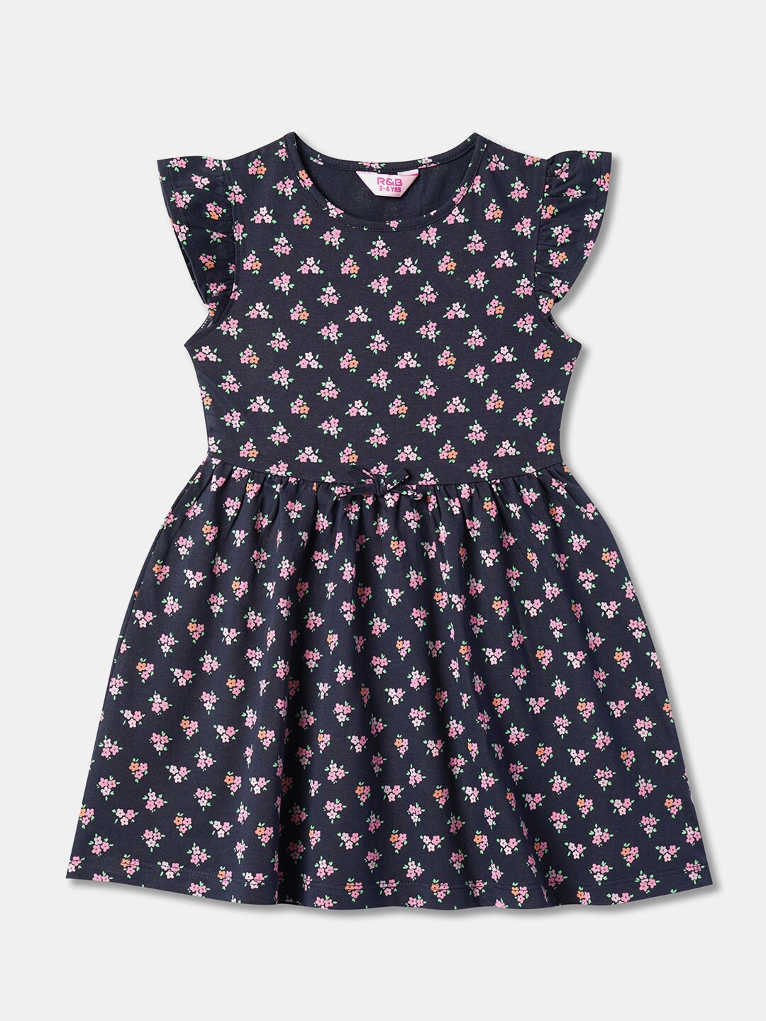 

R&B Girls Floral Printed Cotton Fit & Flare Dress, Pink