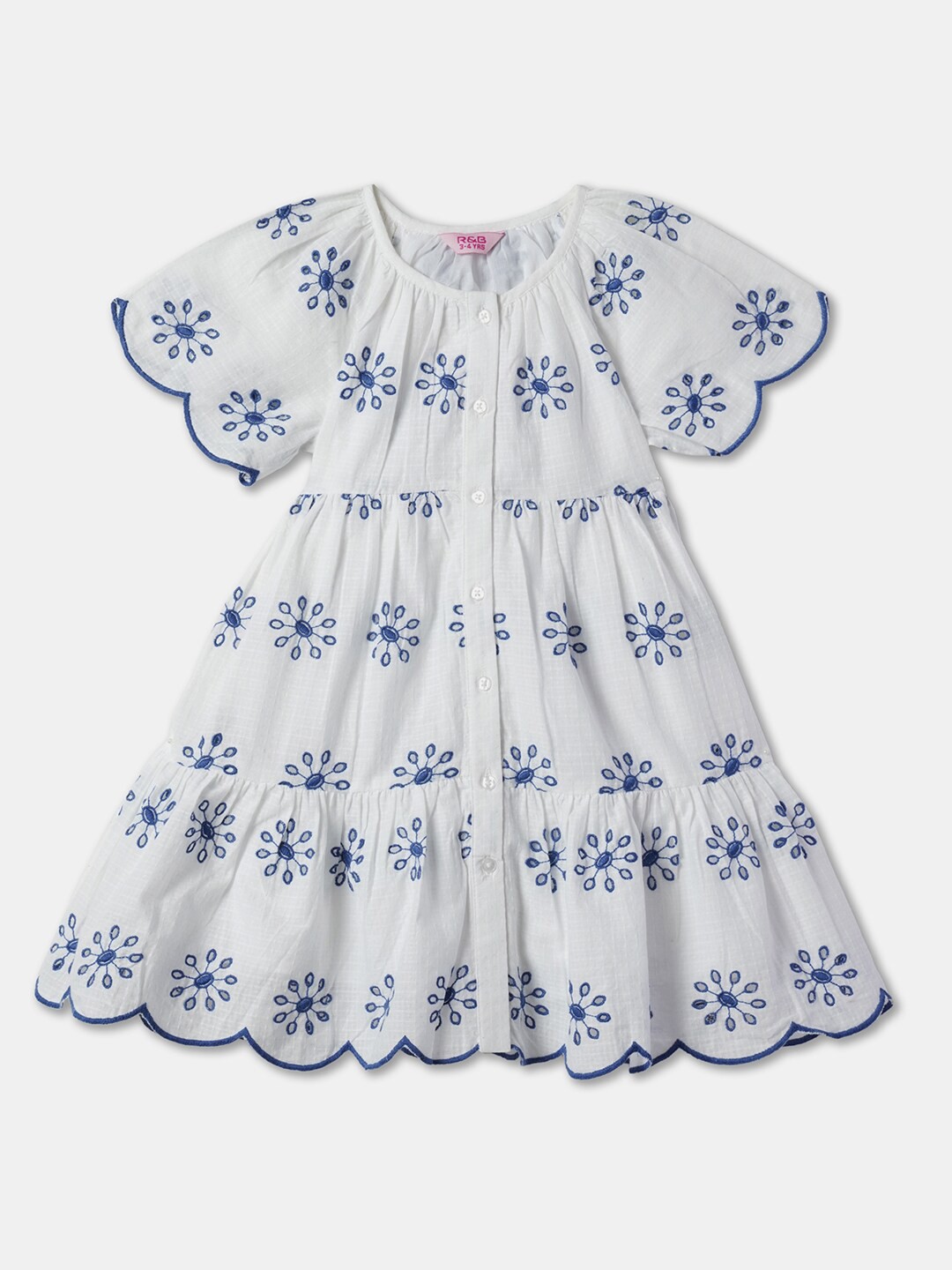 

R&B Girls Floral Printed Peplum Dress, White