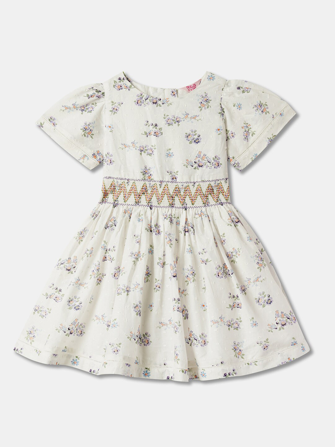 

R&B Girls Floral Printed Cotton A-Line Dress, White