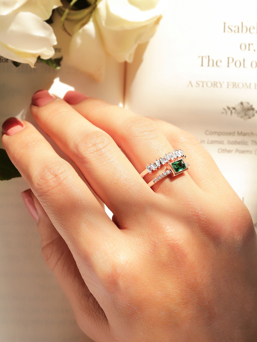 

Rubans Cubic Zirconia Stone-Studded Adjustable Finger Ring, Pink