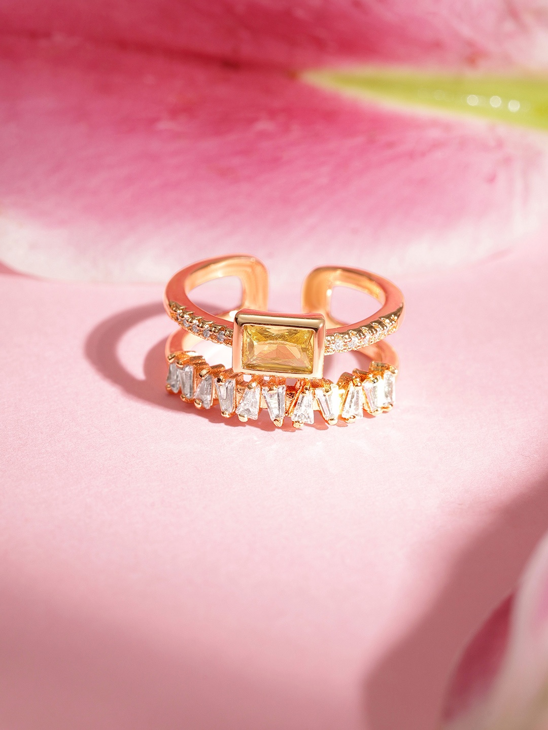 

Rubans Rose-Gold Plated CZ Stone-Studded Finger Ring