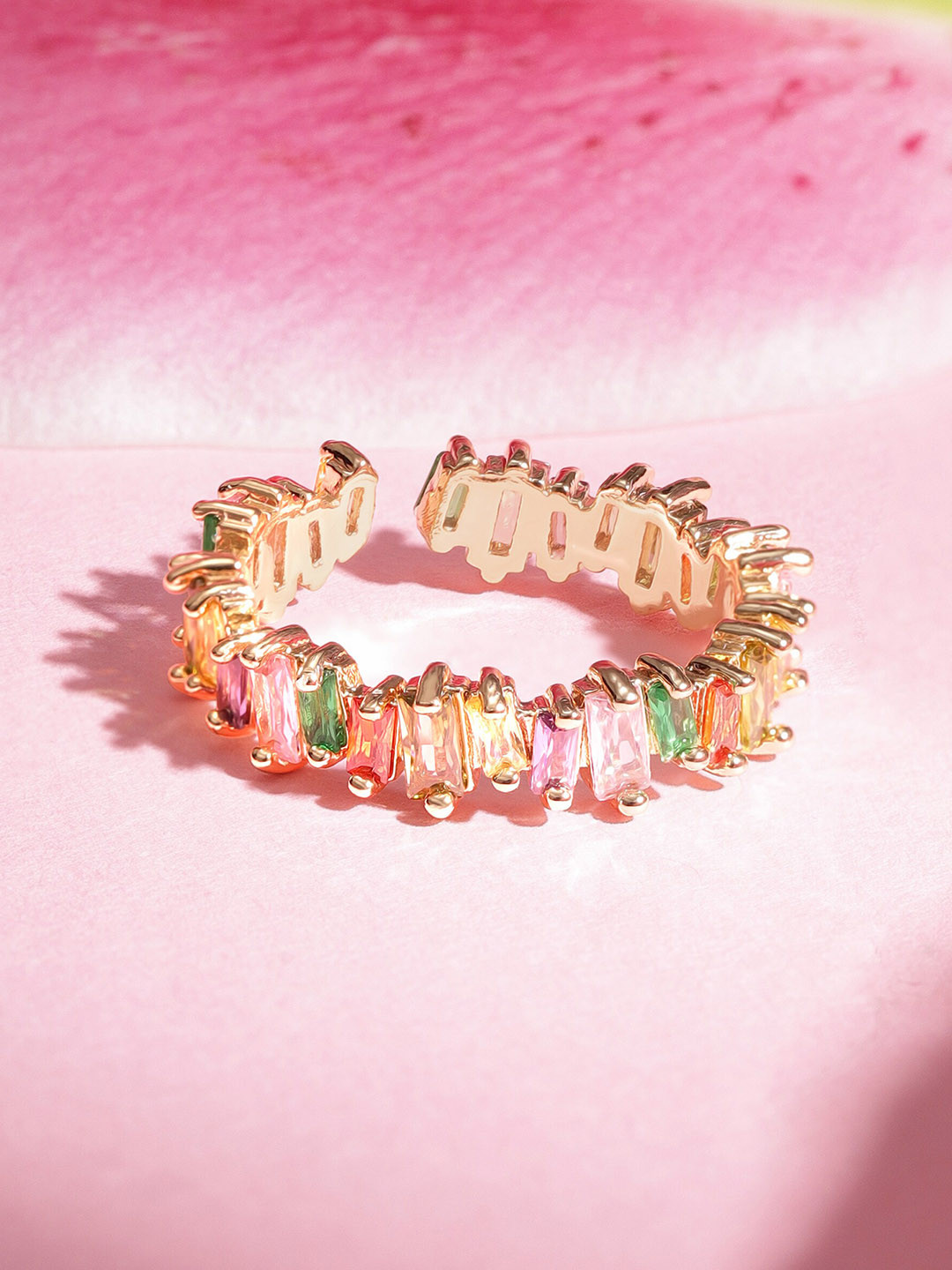 

Rubans Crystal Studded Finger Ring, Yellow
