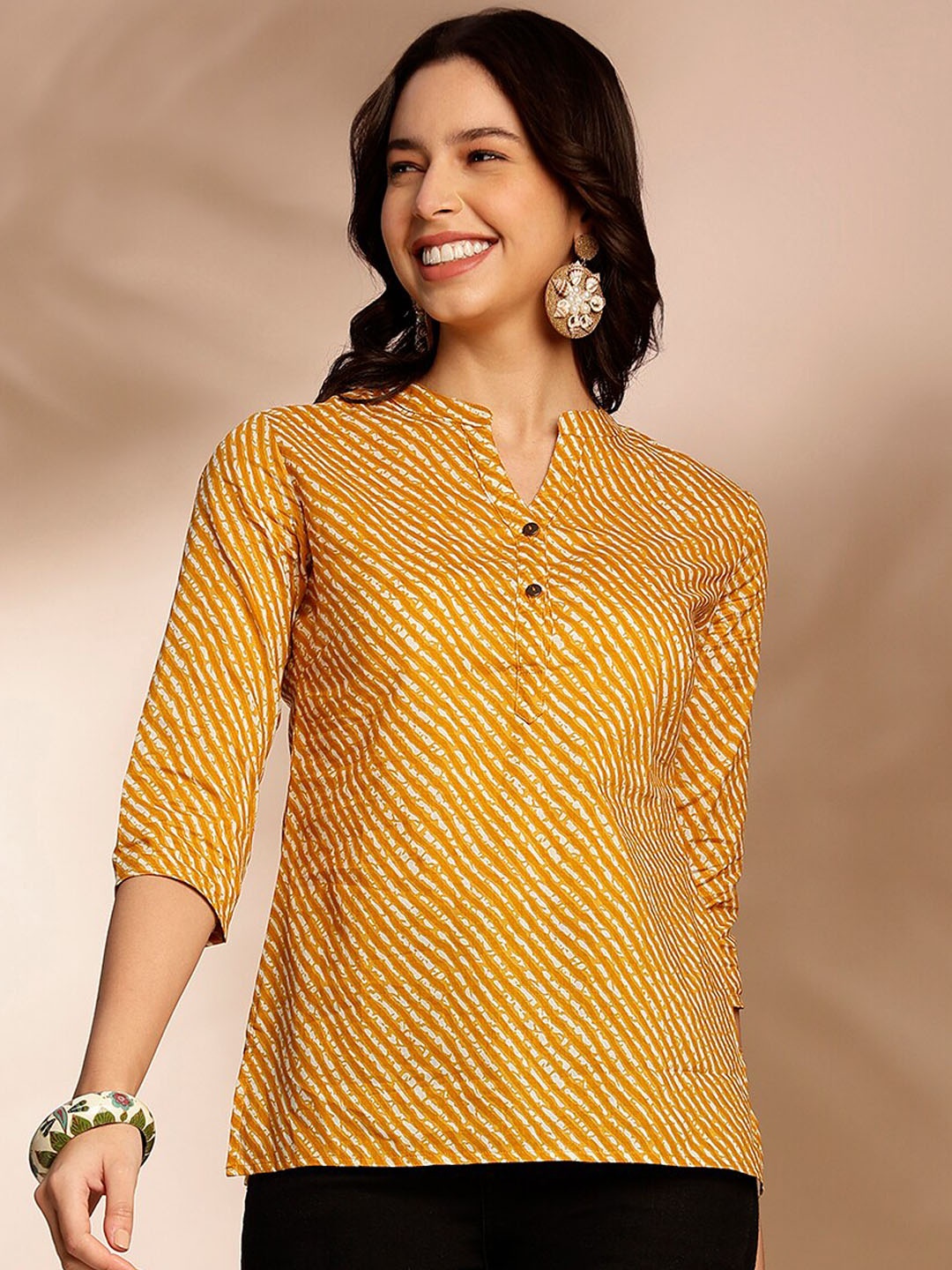 

Anouk Striped Pure Cotton Kurti, Yellow