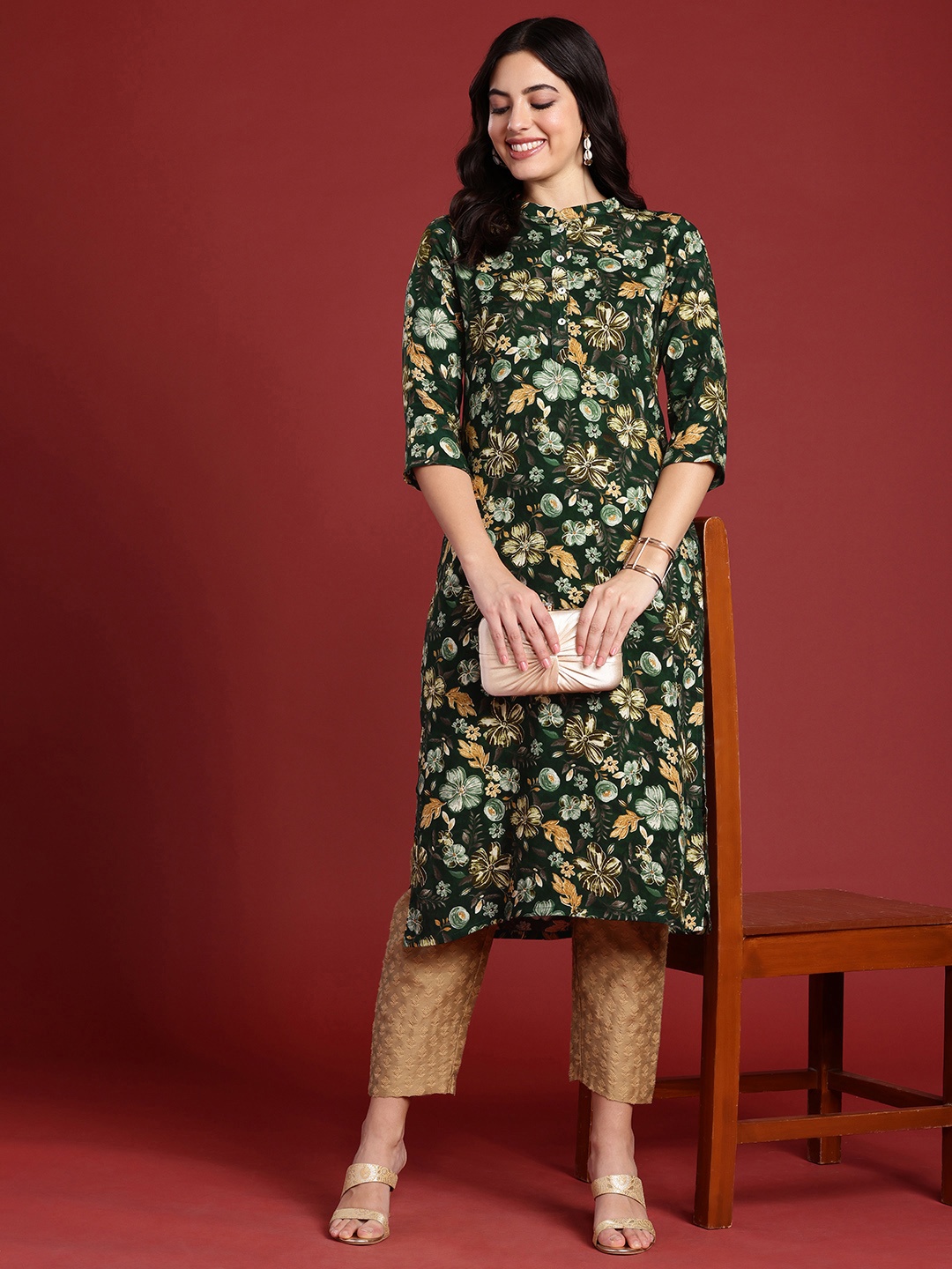 

Anouk Women Floral Printed Kurta, Green
