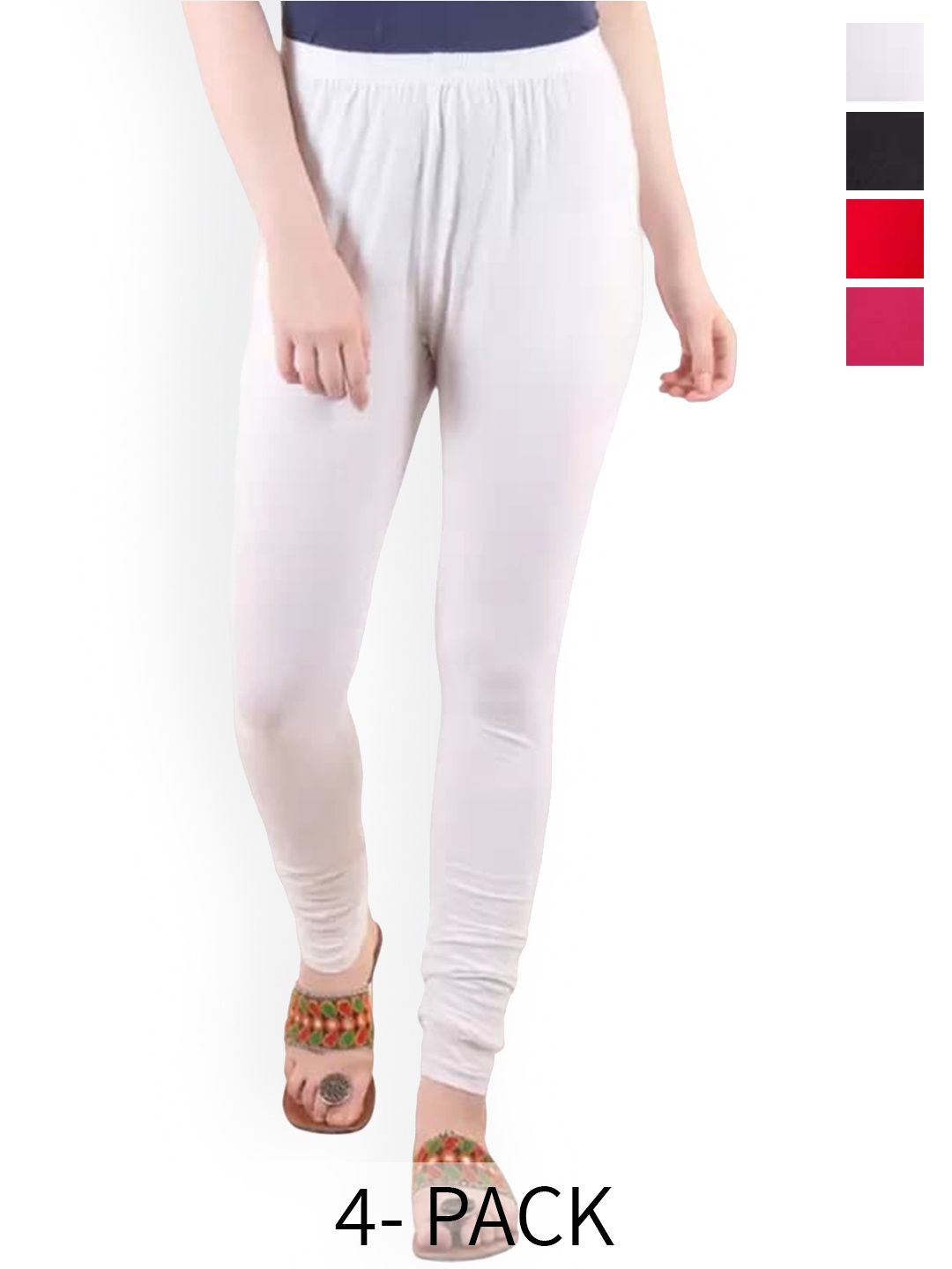 

CoolTees4U Pack Of 4 Cotton Churidar-Length Leggings, White