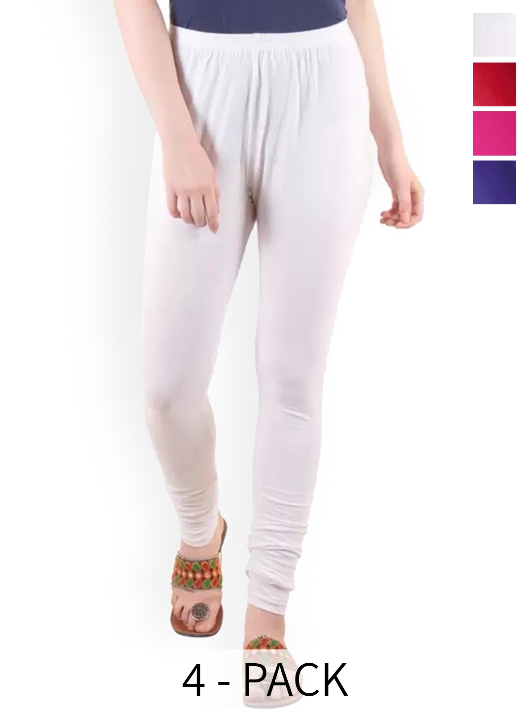 

CoolTees4U Pack Of 4 Cotton Churidar-Length Leggings, Red