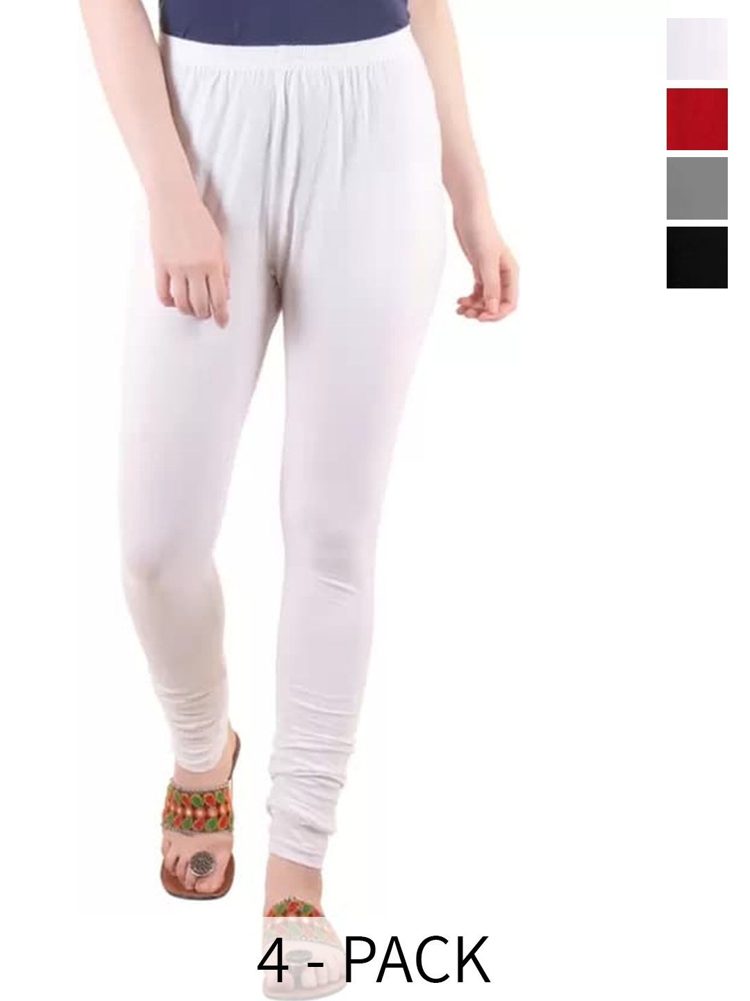

CoolTees4U Pack Of 4 Churidar Length Leggings, Black