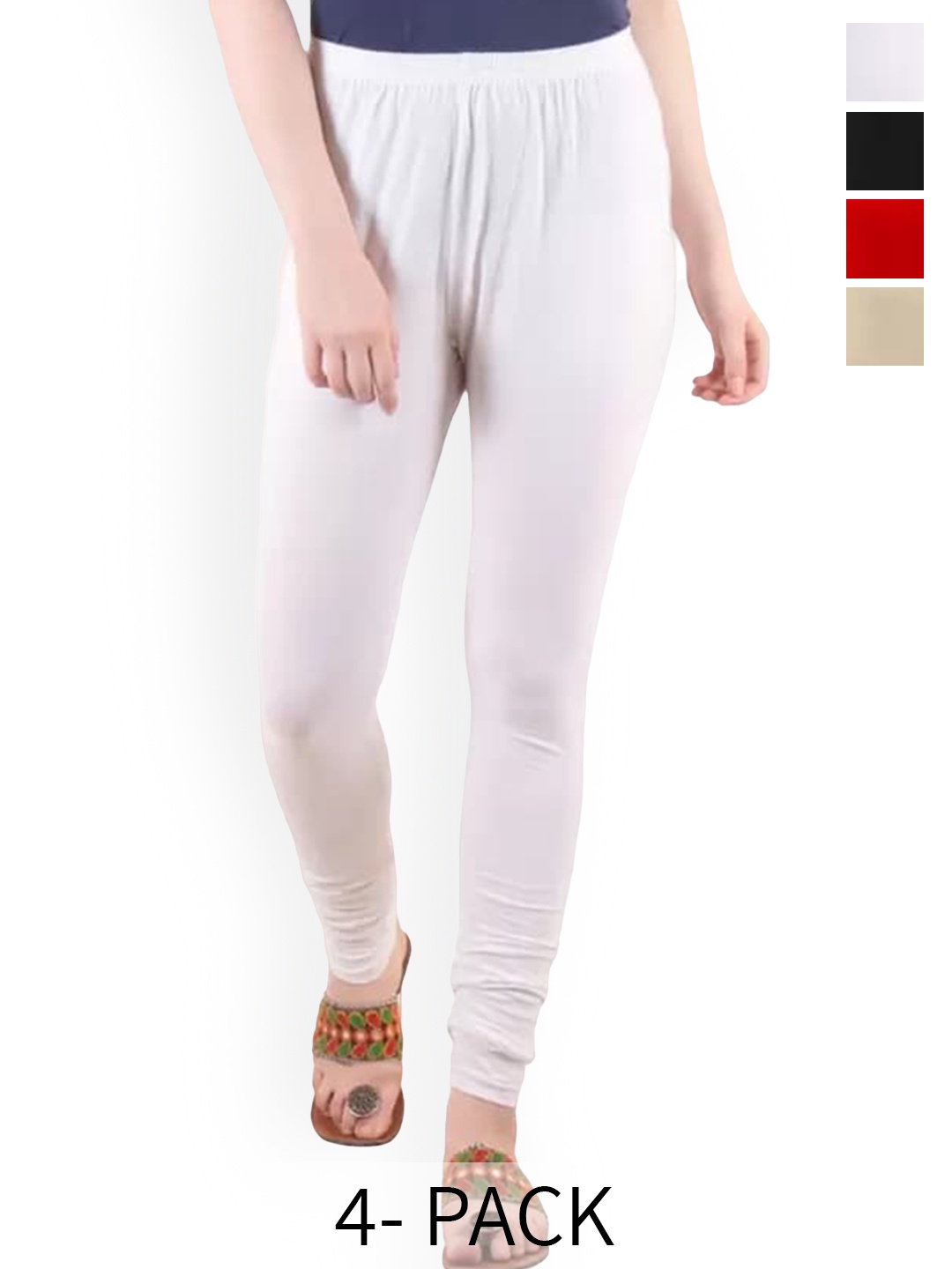 

CoolTees4U Pack Of 4 Churidar-Length Leggings, Black