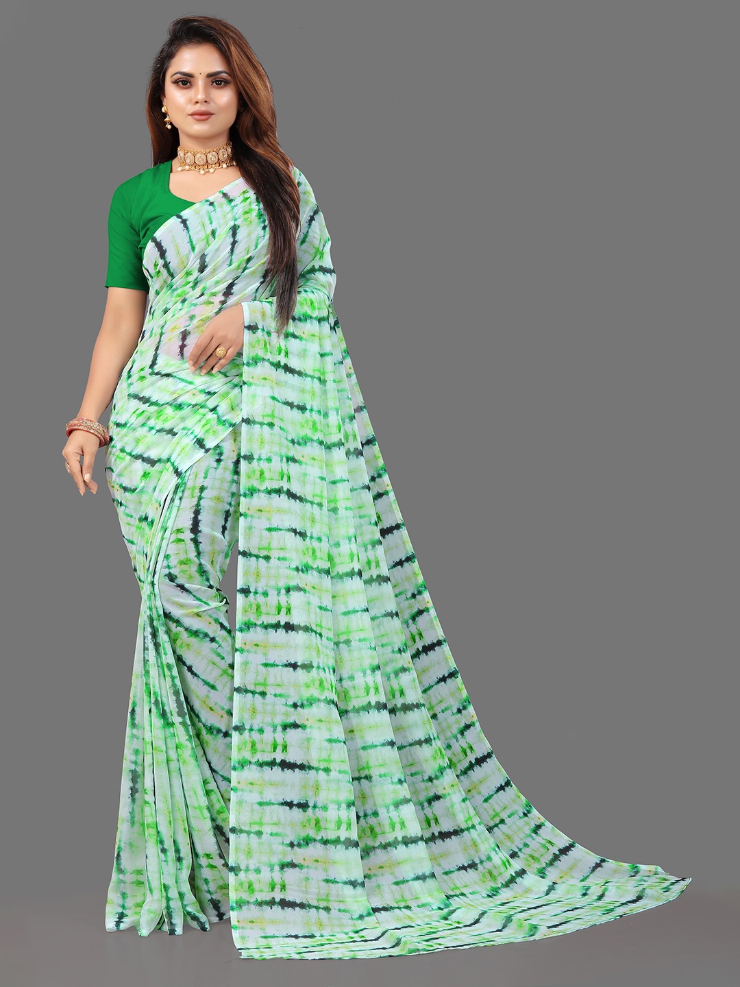 

TIEXA Tie and Dye Printed Pure Georgette Saree, Green