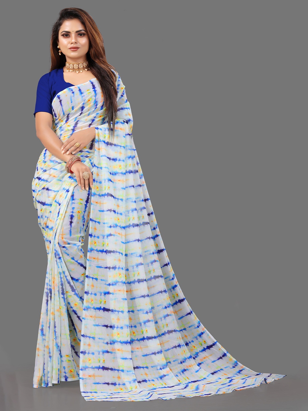 

TIEXA Tie and Dye Printed Pure Georgette Saree, Blue