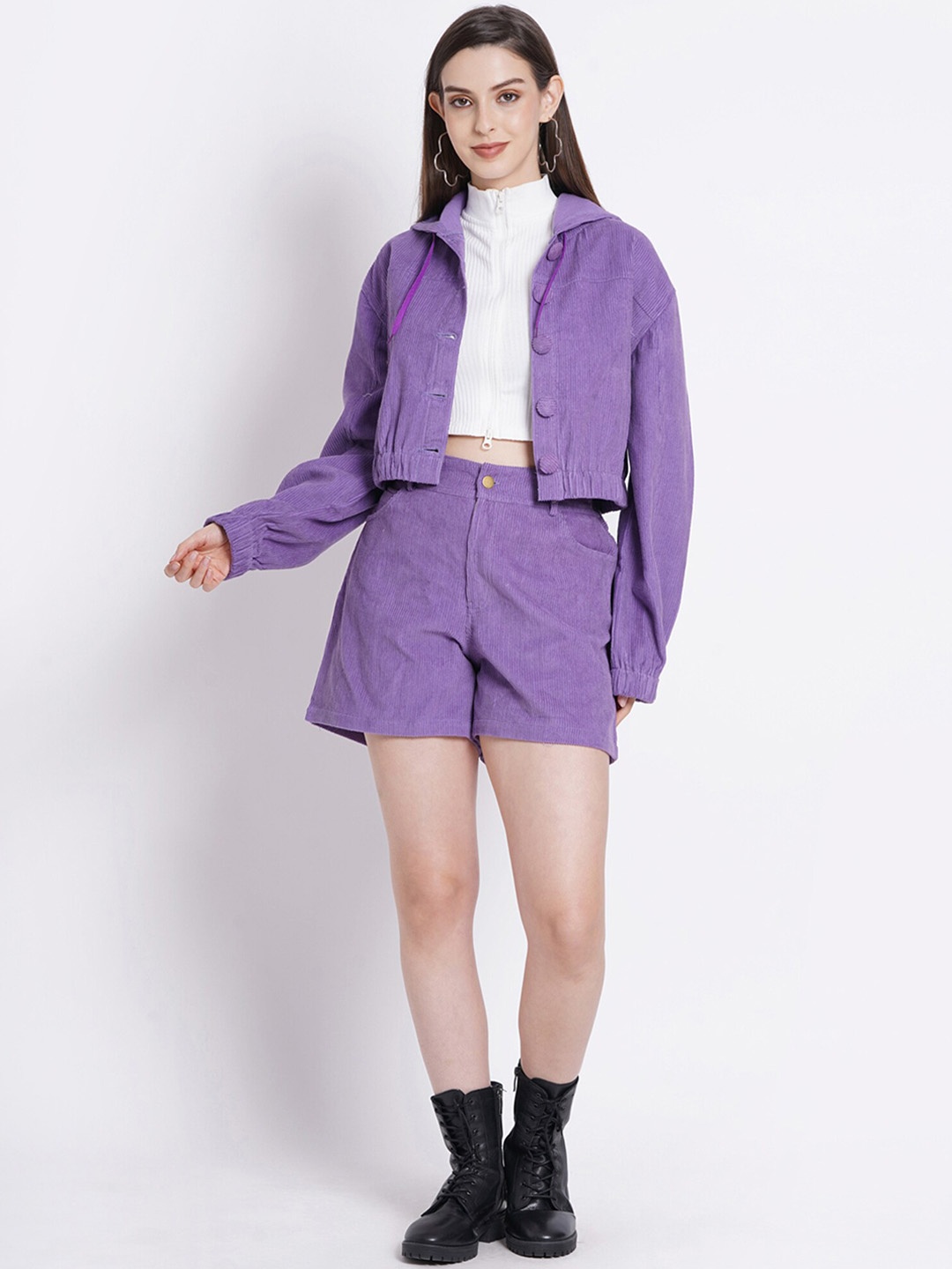 

SUMAVI-FASHION Corduroy Organic Cotton Coat With Shorts Co-Ords, Lavender