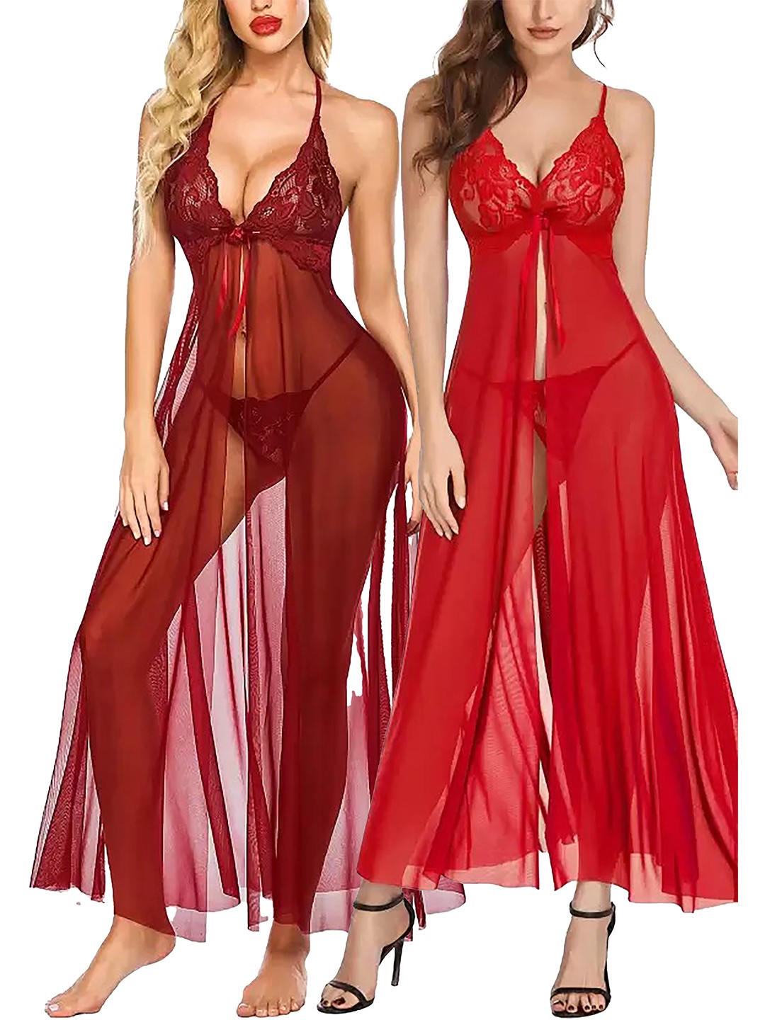 

AROUSY Pack of 2 Self-Design Net Laced Baby Dolls, Red