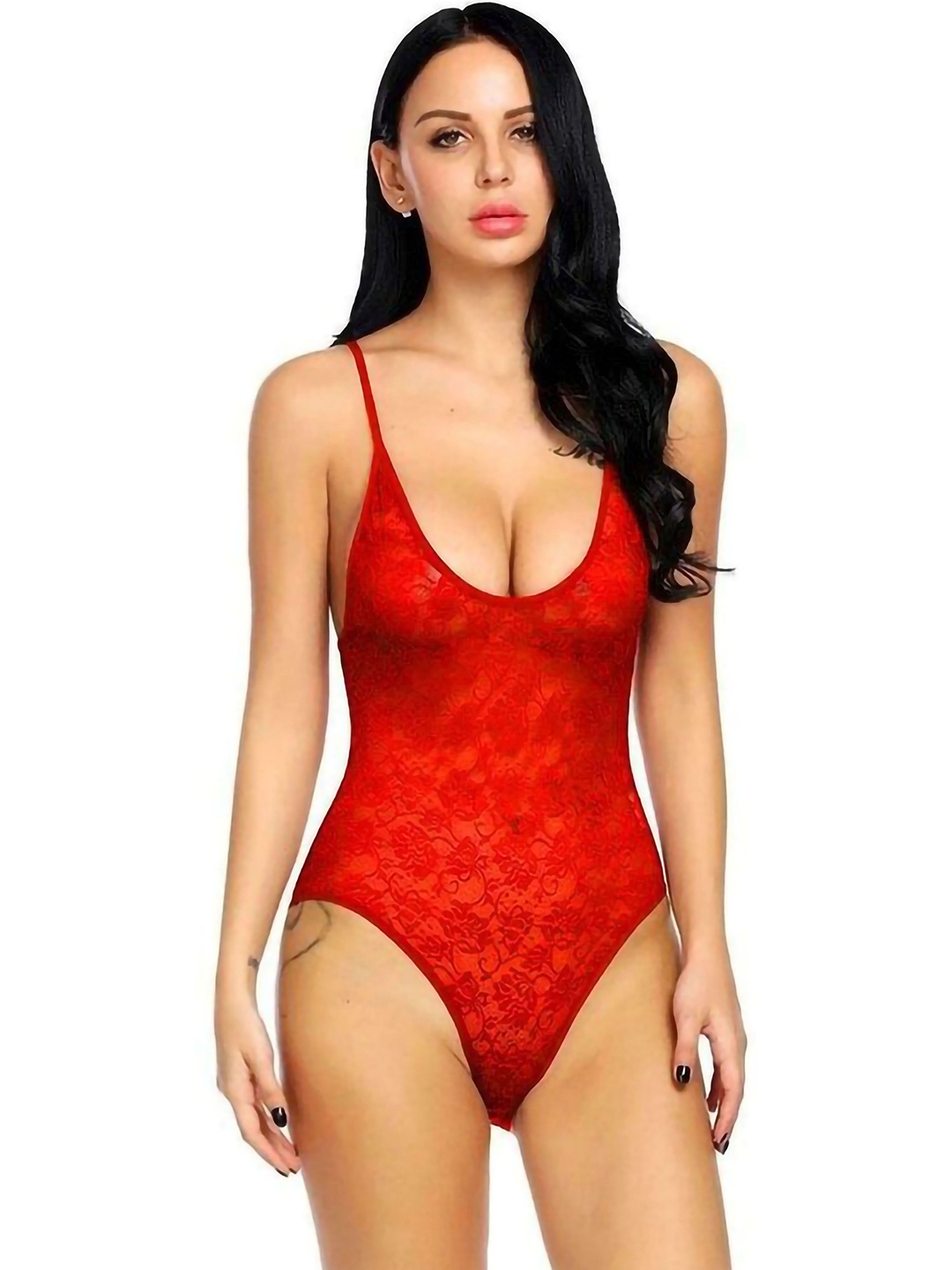 AROUSY Self Design Shoulder Straps Net Baby Doll, Red