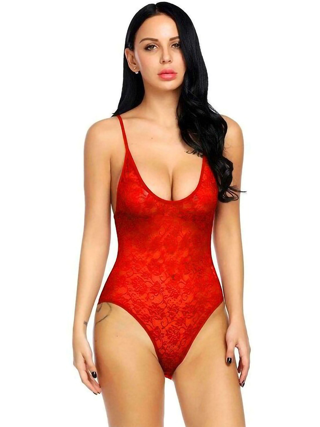 

AROUSY Self Design Shoulder Straps Net Baby Doll, Red