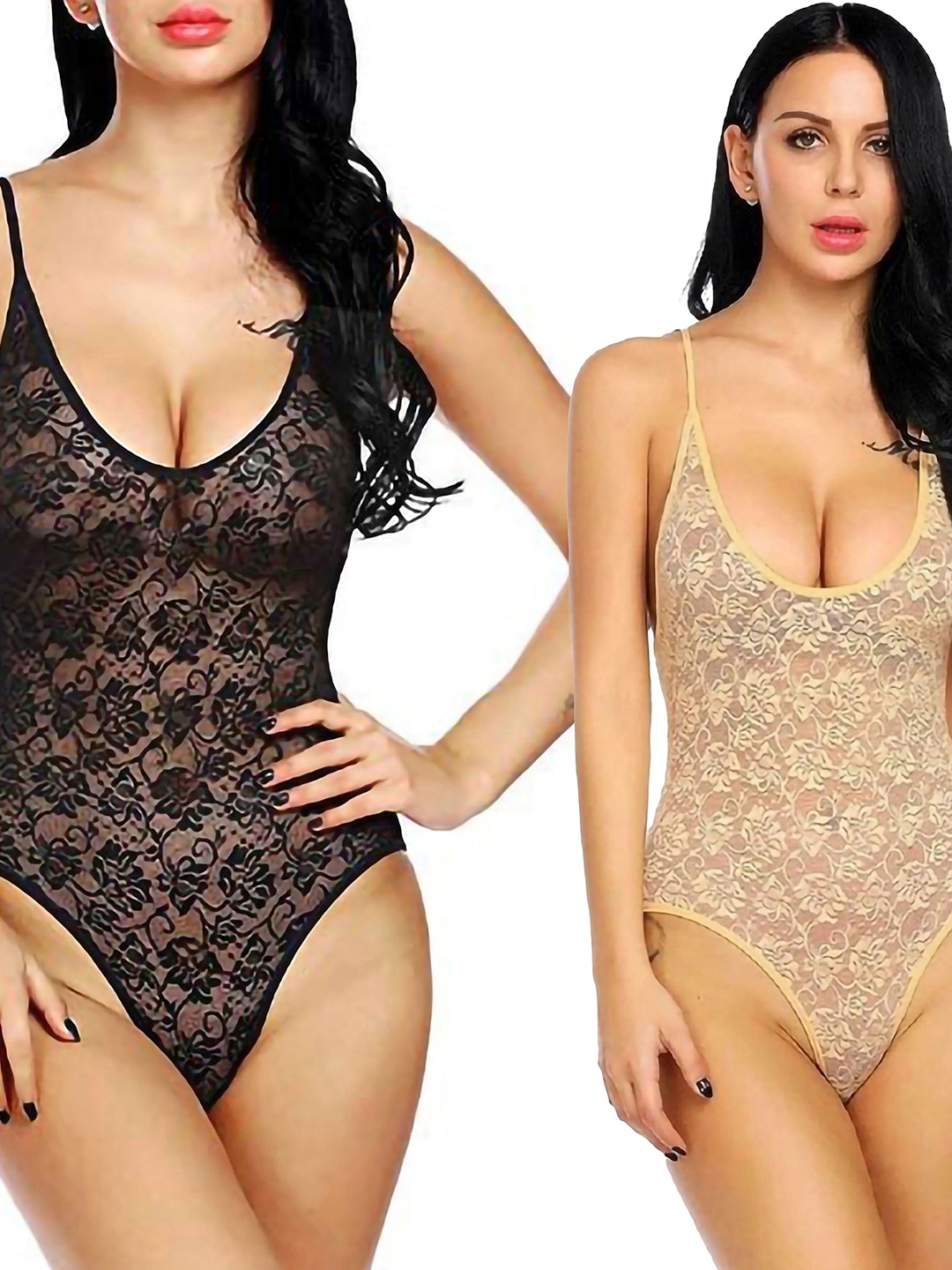 

AROUSY Pack of 2 Self Design Shoulder Straps Net Baby Doll, Brown
