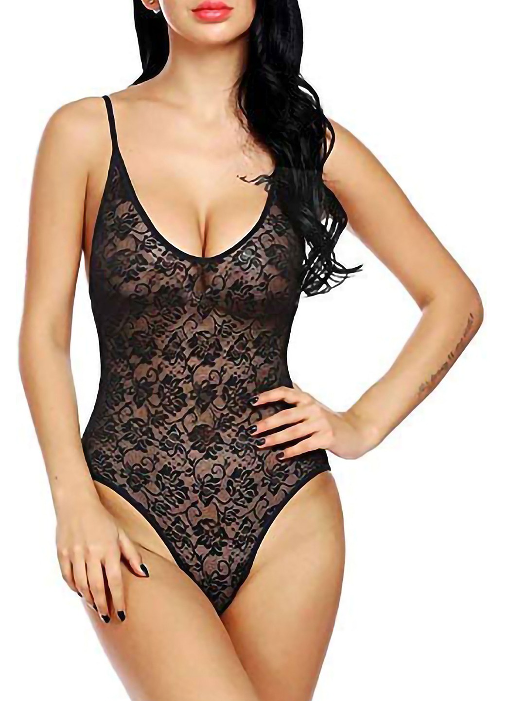 

AROUSY Self Design Shoulder Straps Net Baby Doll, Black