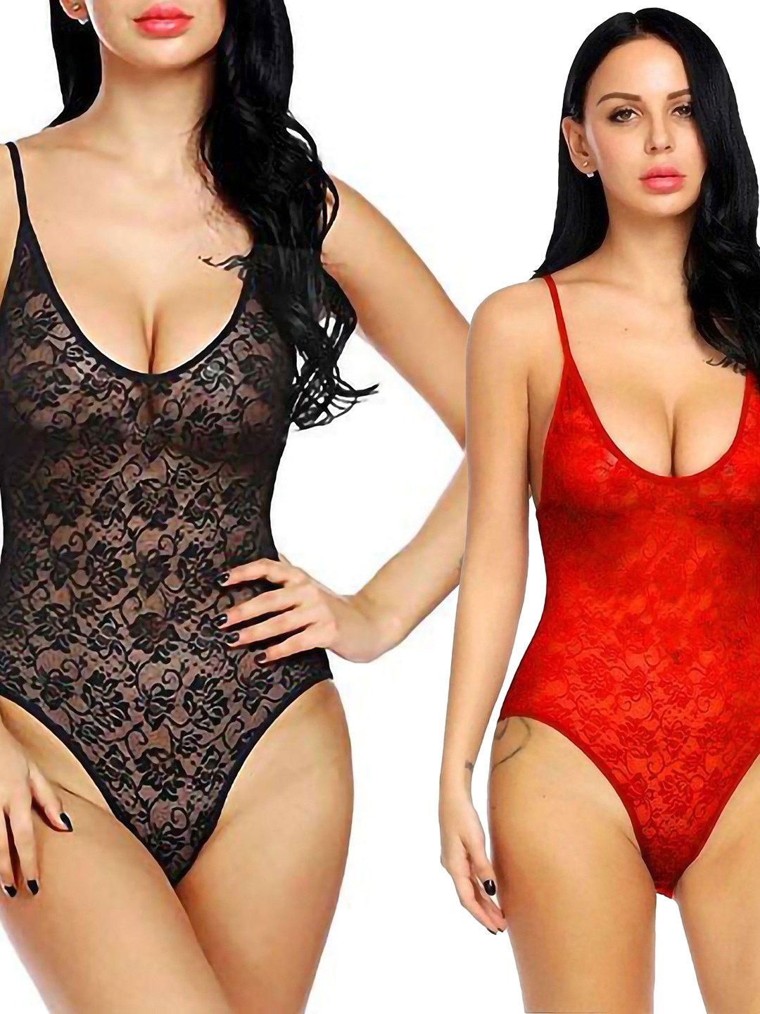

AROUSY Pack of 2 Self Design Shoulder Straps Net Baby Doll, Red