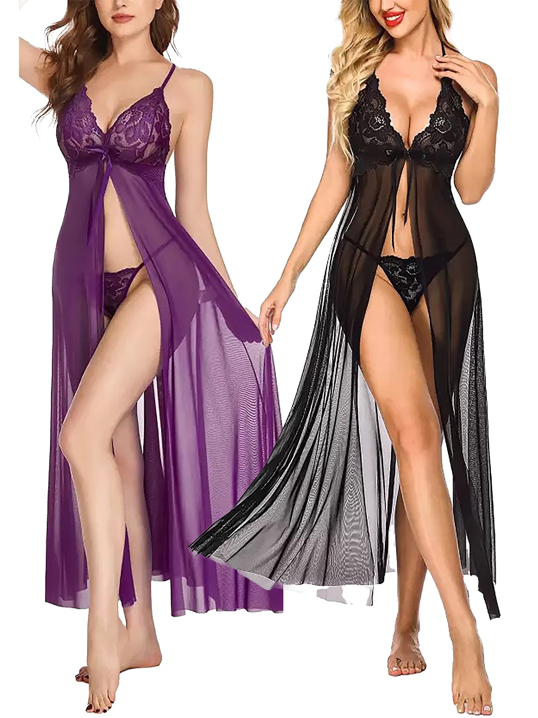 

PIBU Pack of 2 Self Design Net Lace Baby Doll, Black