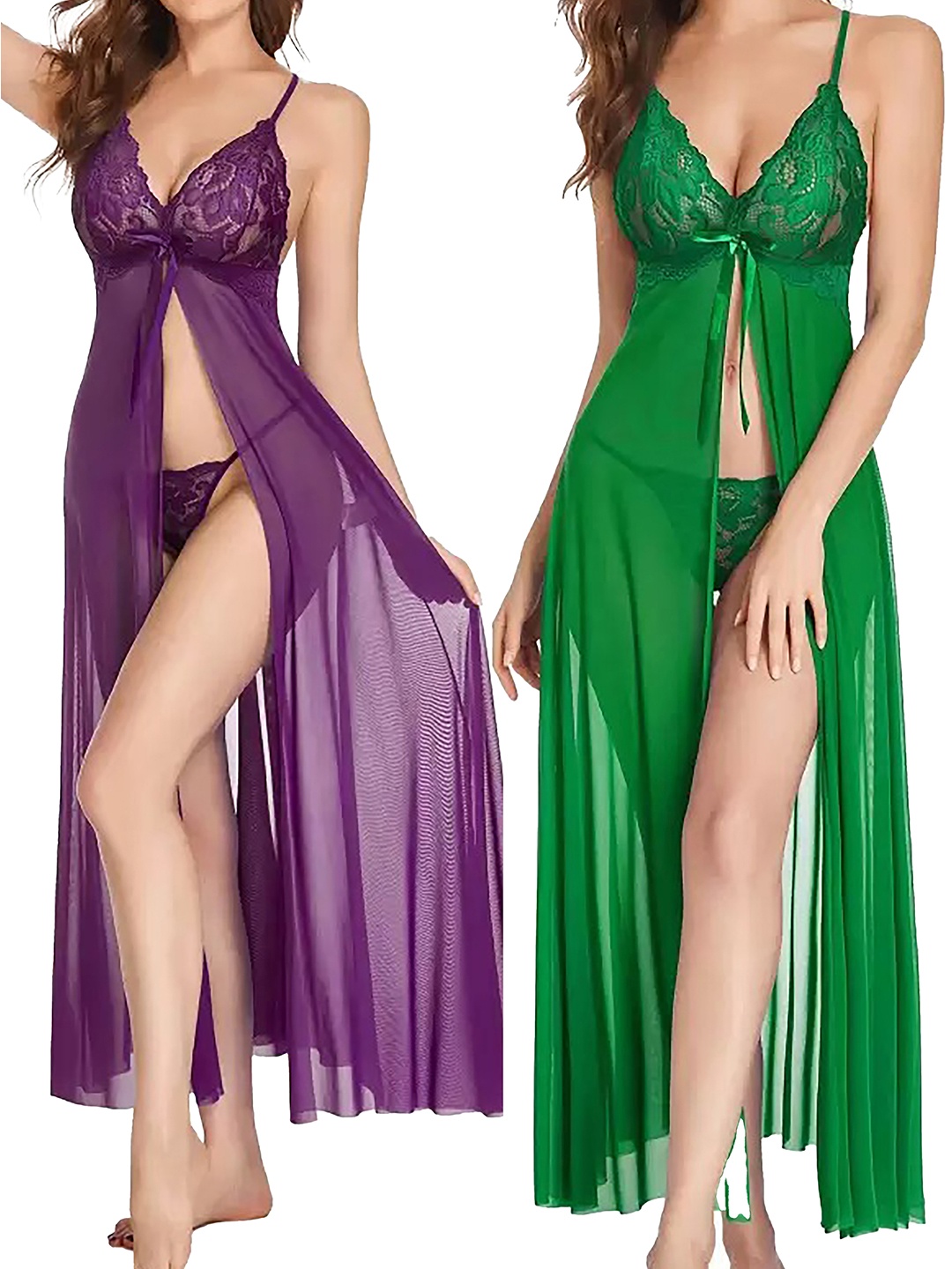 

PIBU Pack of 2 Self Design Net Lace Baby Doll, Purple