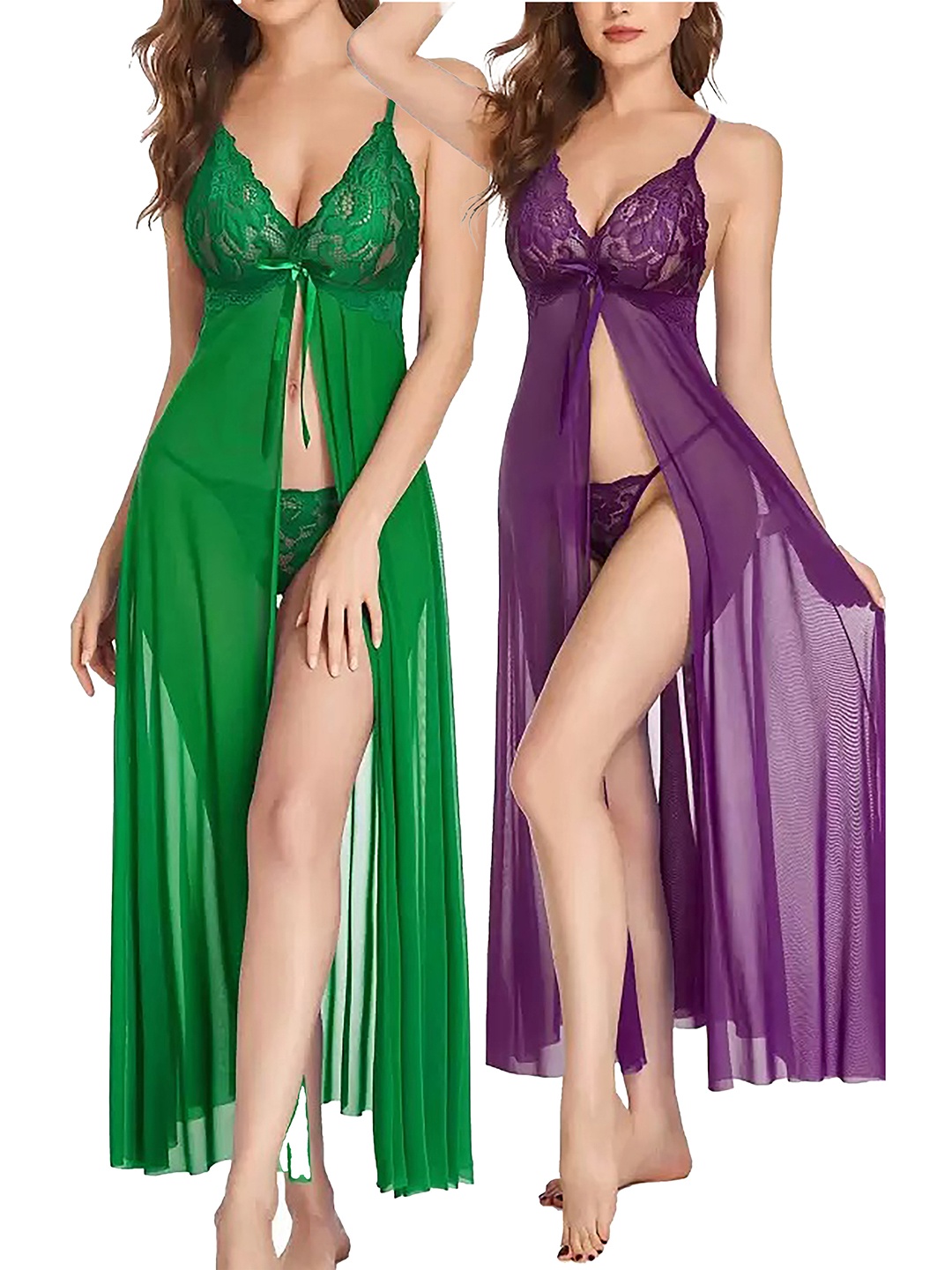 

PIBU Pack of 2 Self Design Net Lace Baby Doll, Green