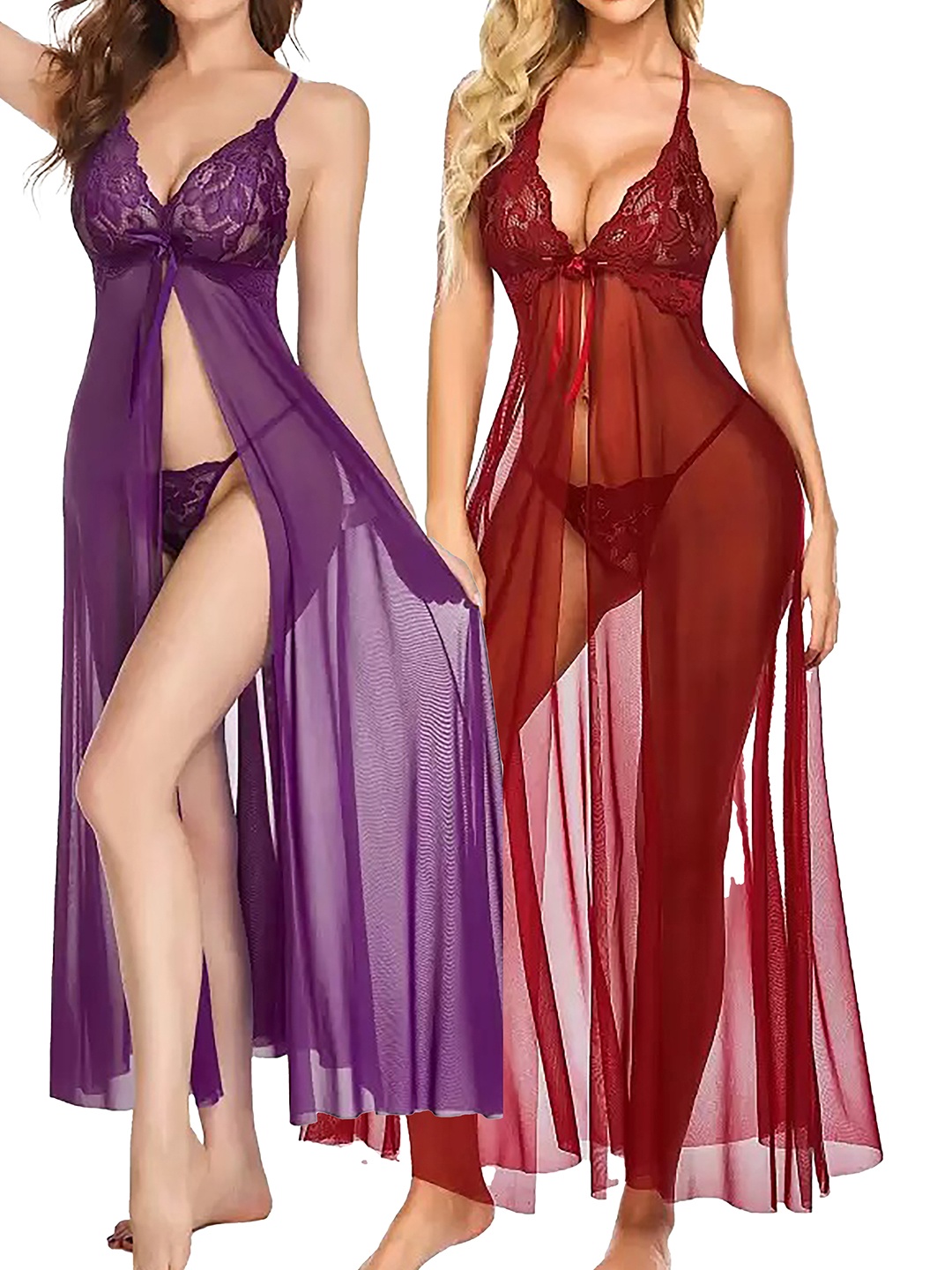 

Aamarsh Pack Of 2 Self Design Shoulder Straps Net Baby Dolls, Maroon