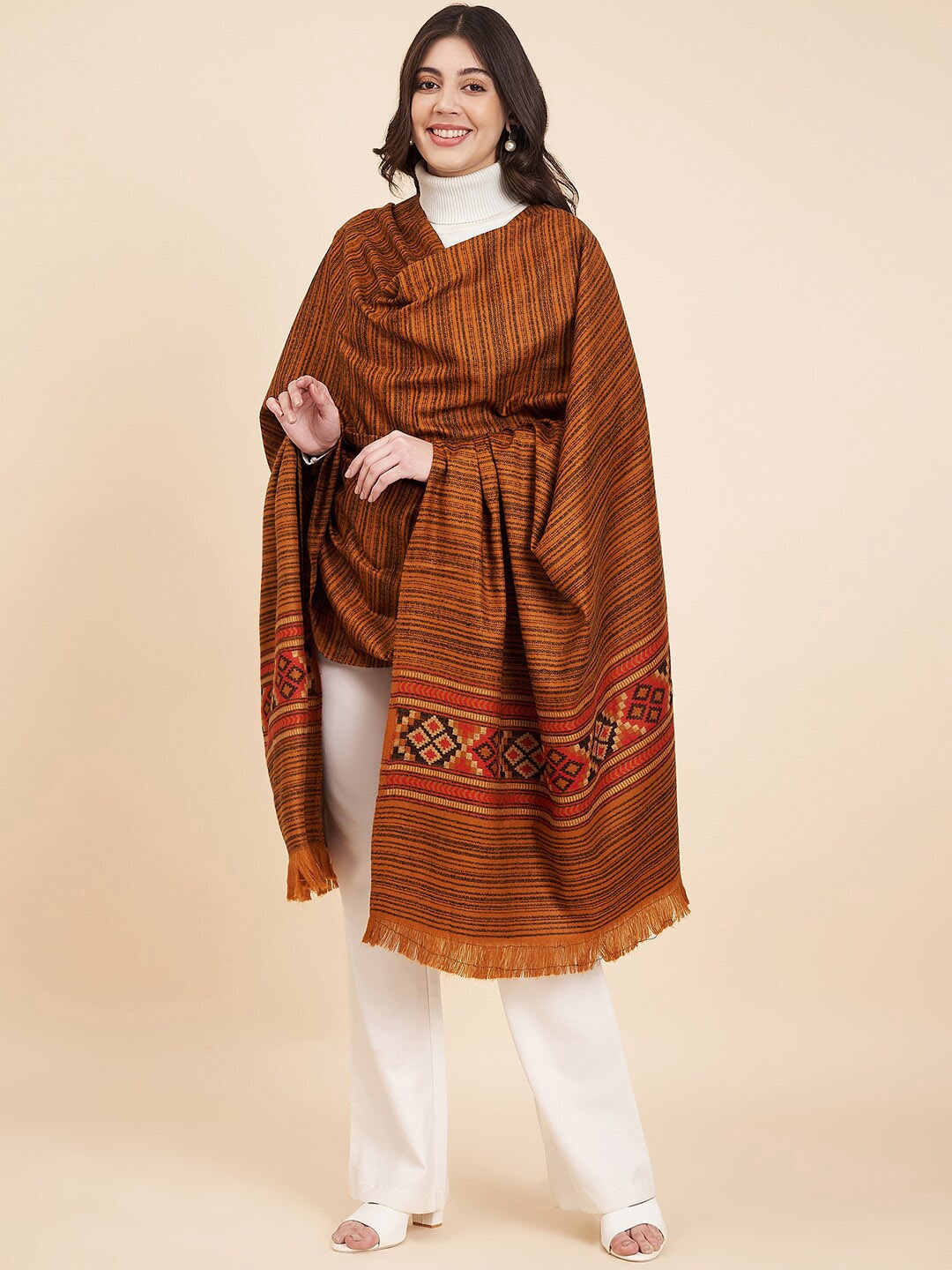 

Zamour Striped Woven Design Shawl, Mustard