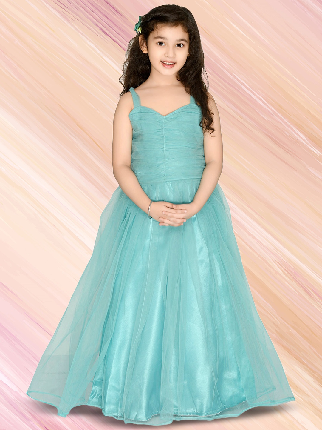 

BAESD Girls Shoulder Straps Net Maxi Dress, Blue