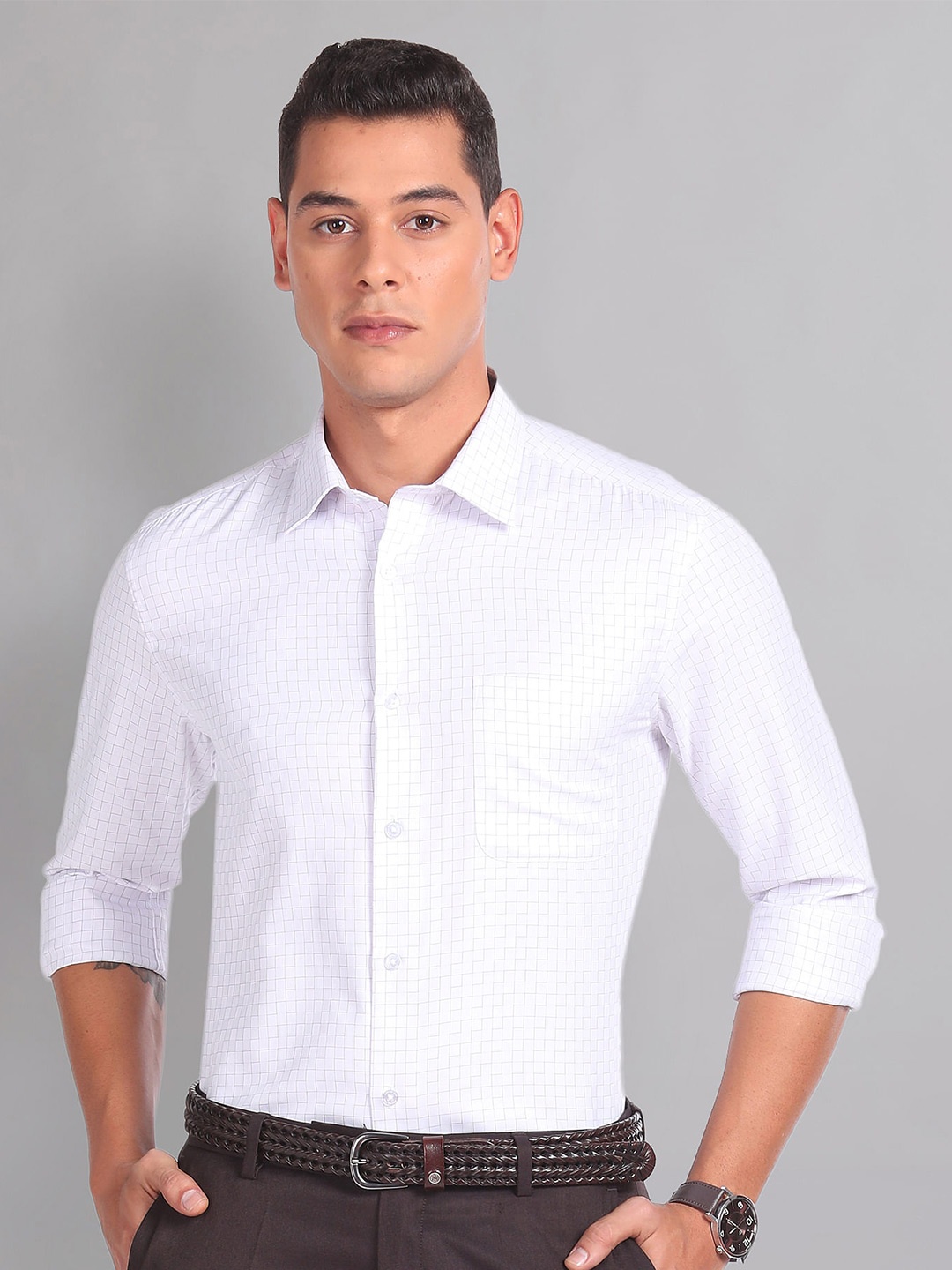 

AD By Arvind Graph Check Twill Formal Shirt, White