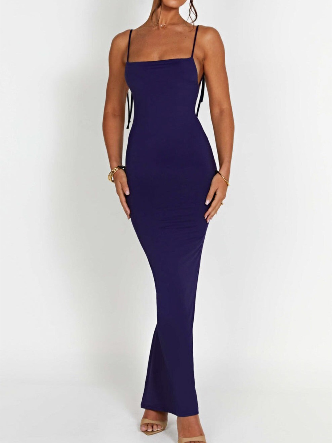 

Outcast Shoulder Straps Sleeveless Bodycon Maxi Dress, Navy blue