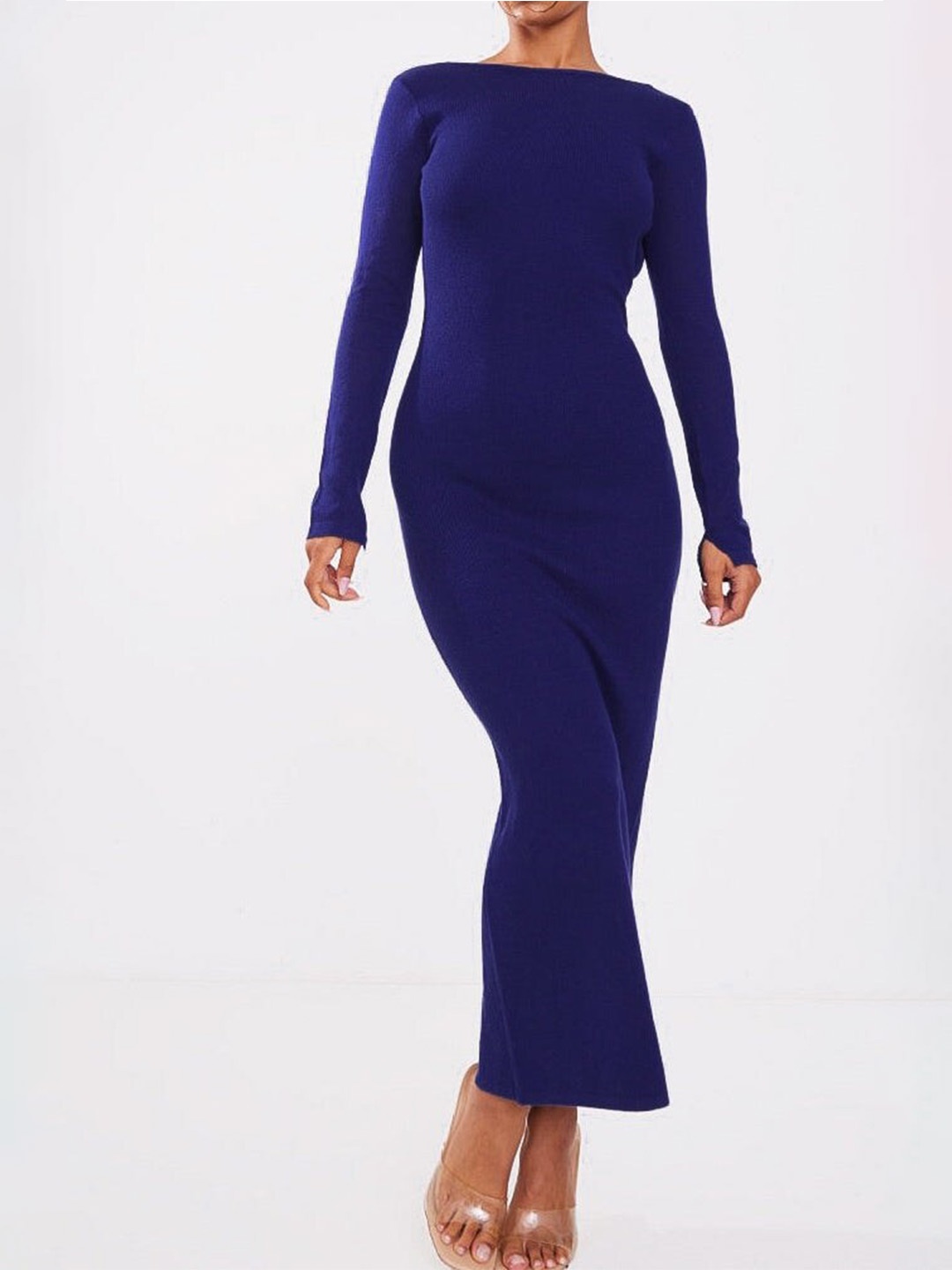 

Outcast Round Neck Straight Open Back Maxi Bodycon Dress, Navy blue