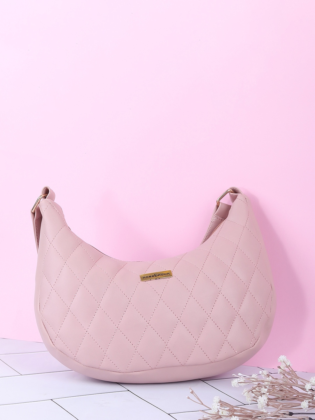 

ROSS BROWN Textured Half Moon Shoulder Bag, Pink