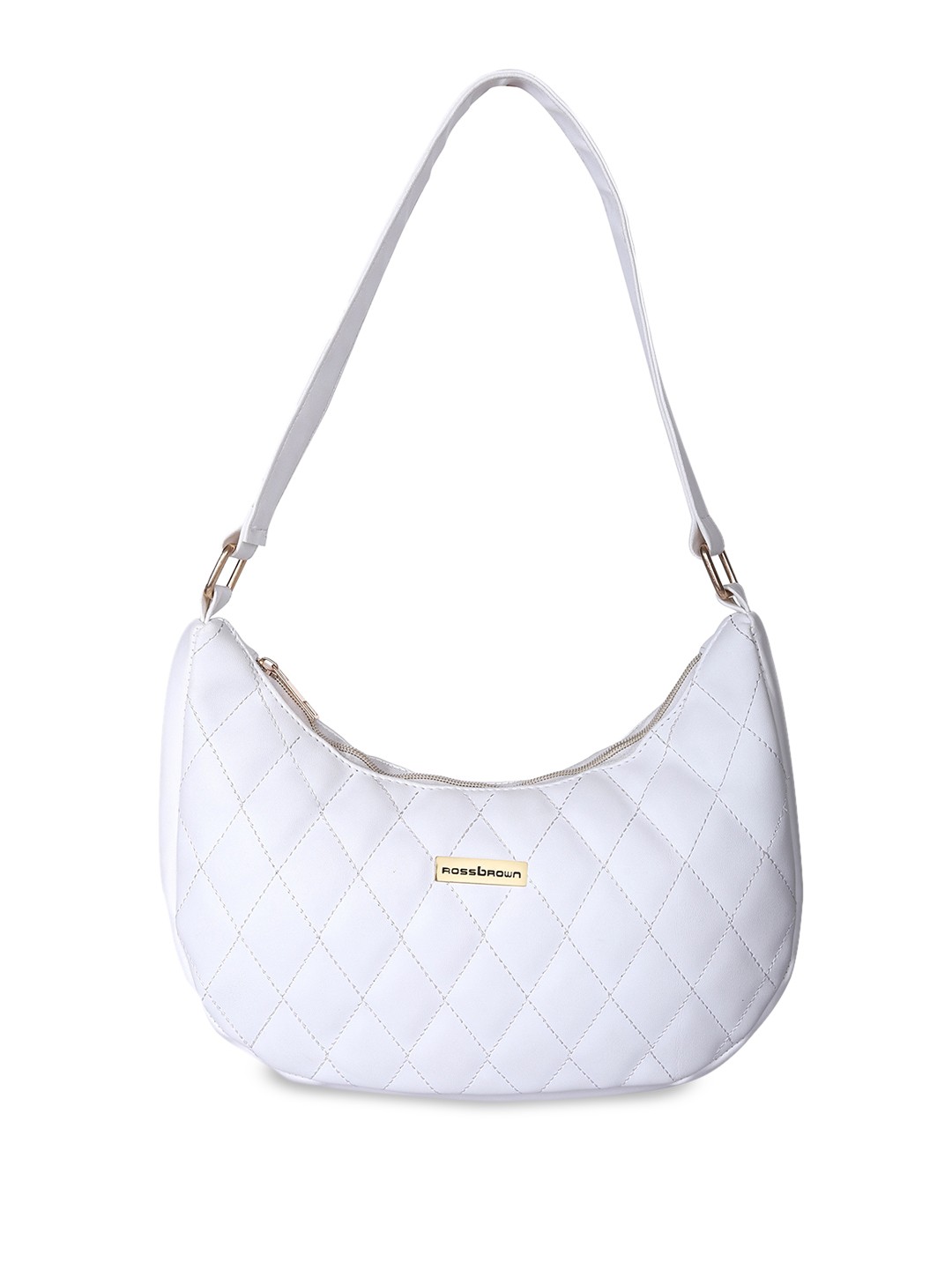 

ROSS BROWN Textured Half Moon Shoulder Bag, White