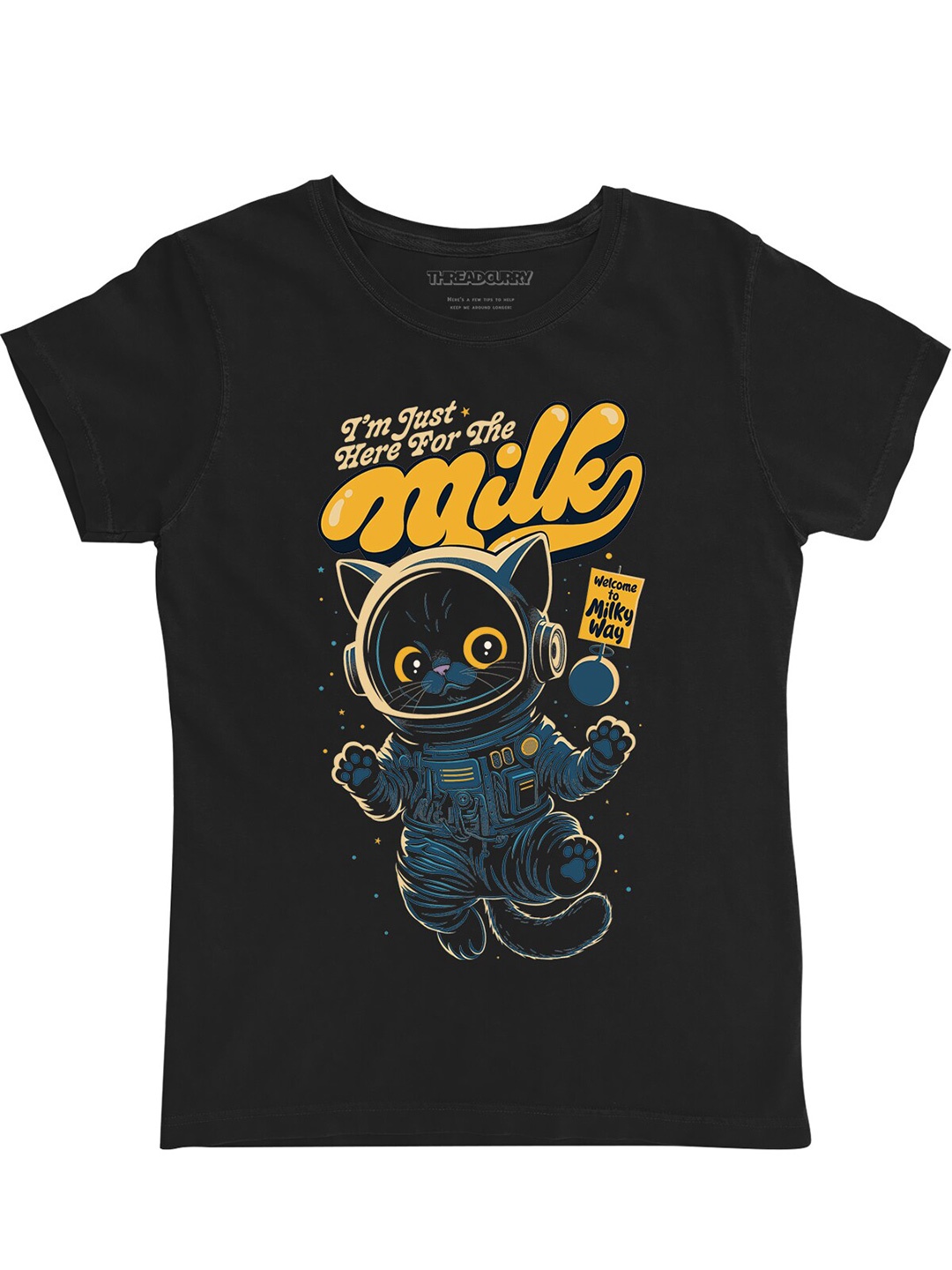 

THREADCURRY Girls Graphic Printed Cotton T-shirt, Black