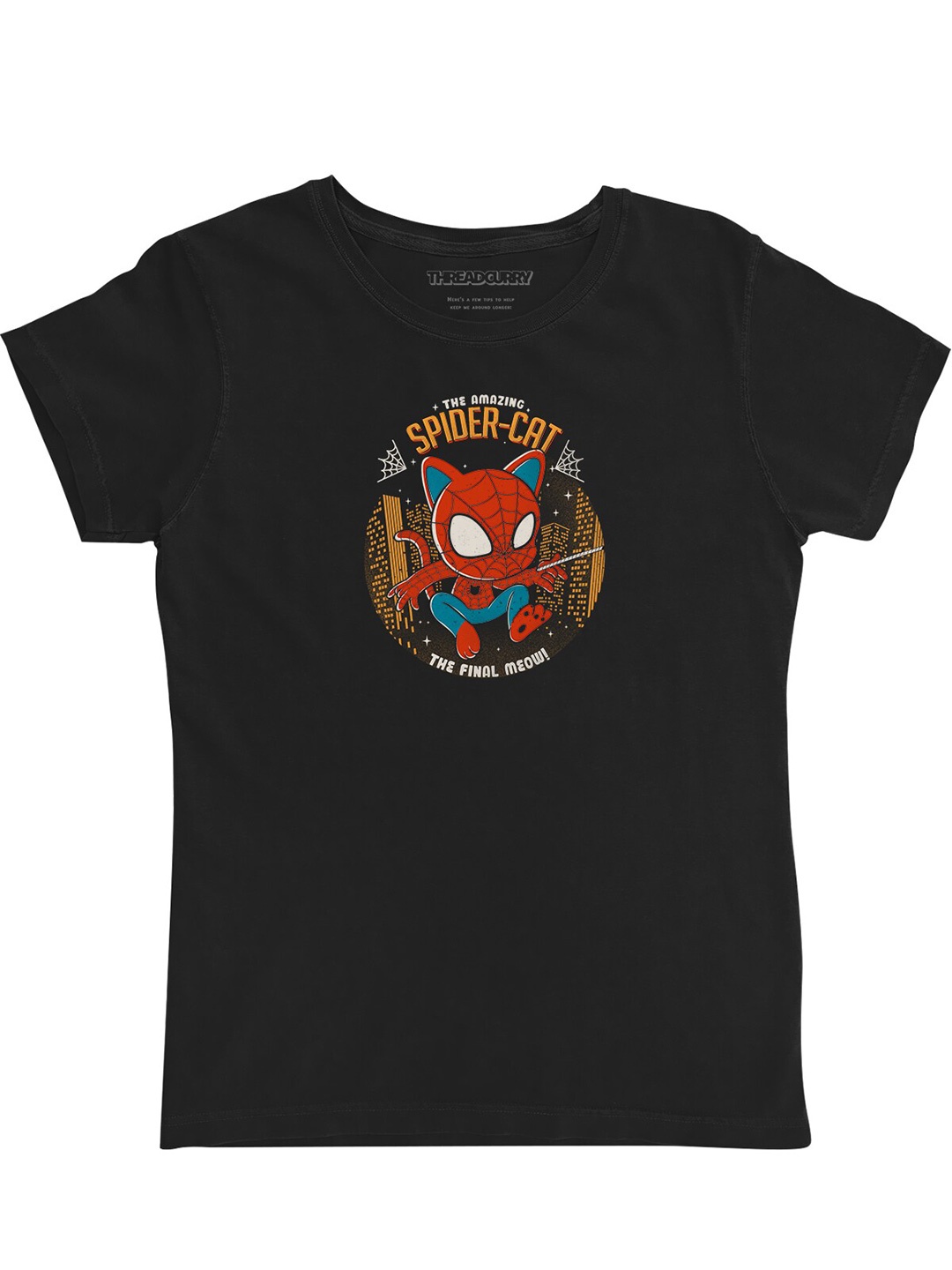 

THREADCURRY Girls Printed Round Neck Short Sleeves Applique T-shirt, Black