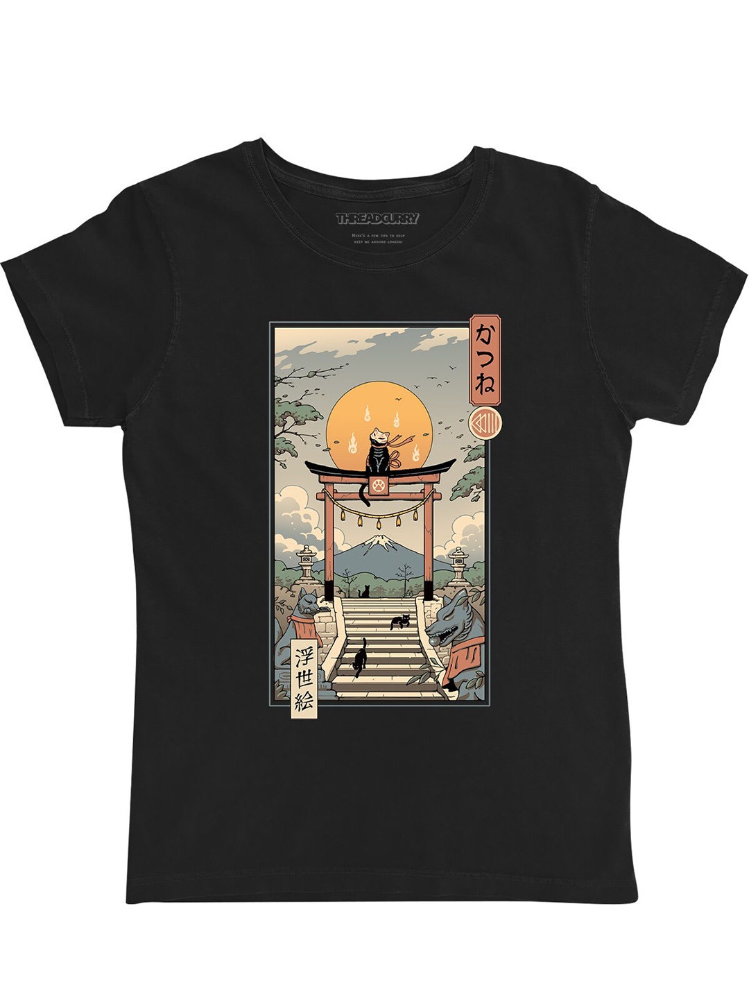 

THREADCURRY Girls Graphic Printed Round Neck Cotton T-shirt, Black