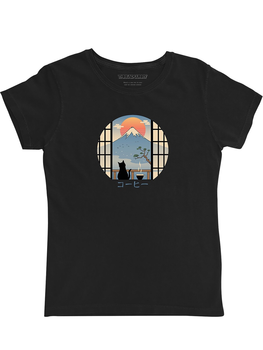 

THREADCURRY Girls Graphic Printed Cotton T-shirt, Black