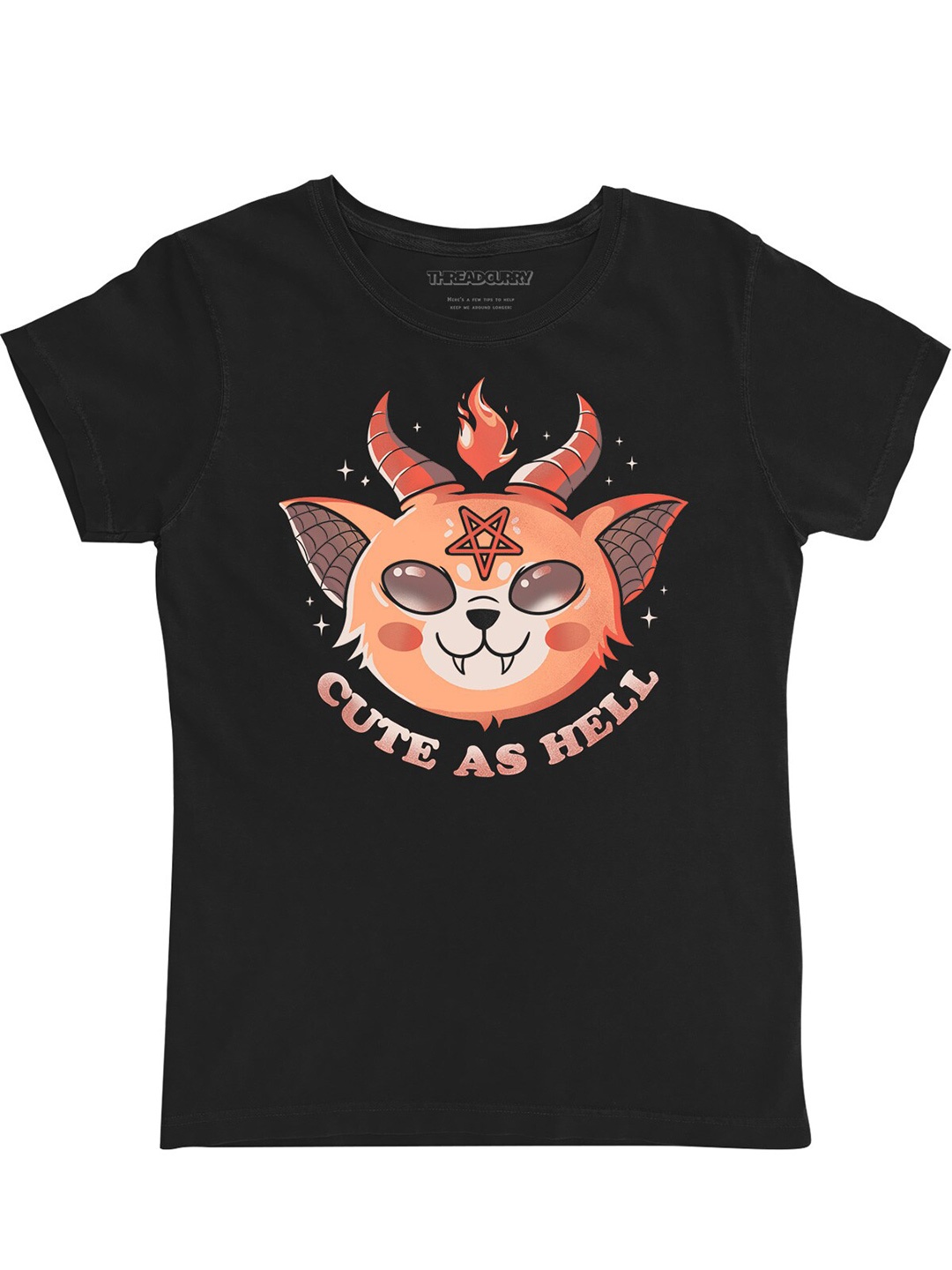 

THREADCURRY Girls Printed Round Neck T-shirt, Black