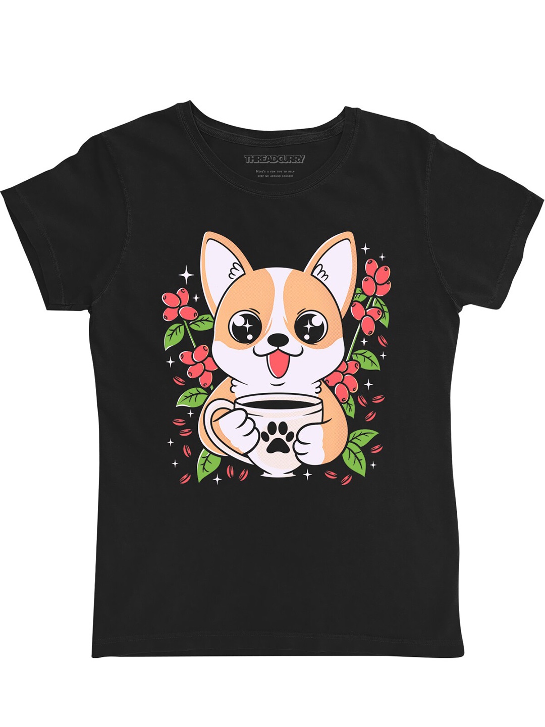 

THREADCURRY Girls Graphic Printed Round Neck Cotton T-shirt, Black