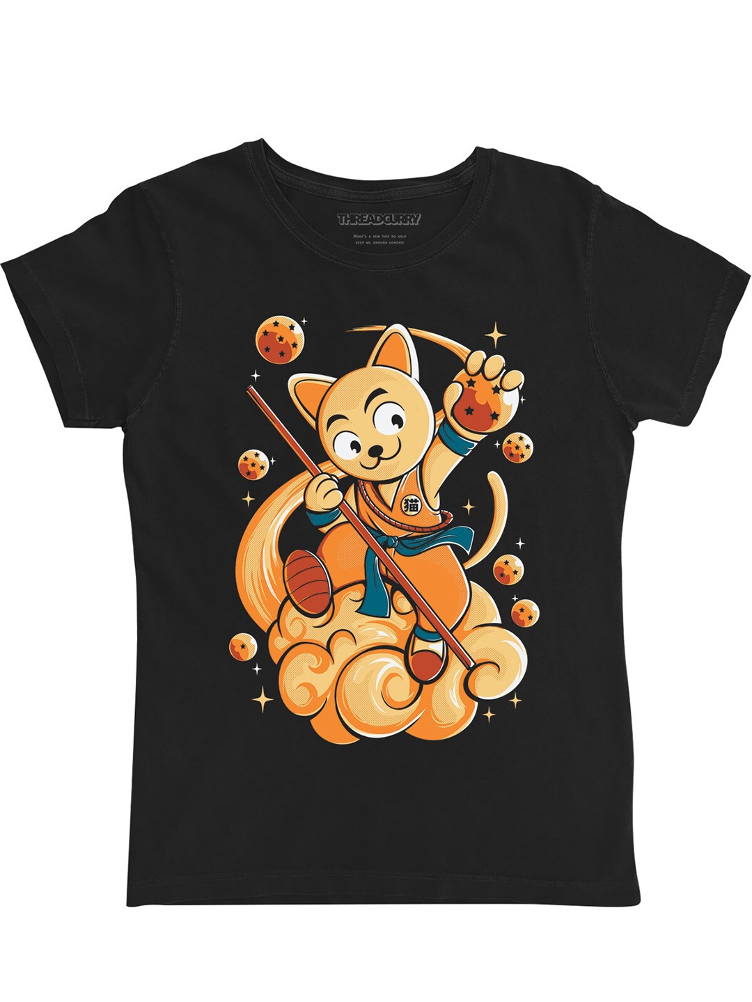

THREADCURRY Girls Printed Round Neck T-shirt, Black