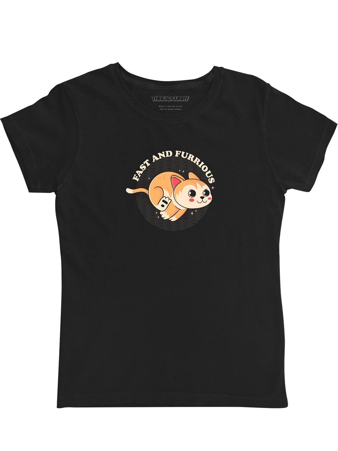 

THREADCURRY Girls Printed Round Neck Short Sleeves Applique T-shirt, Black