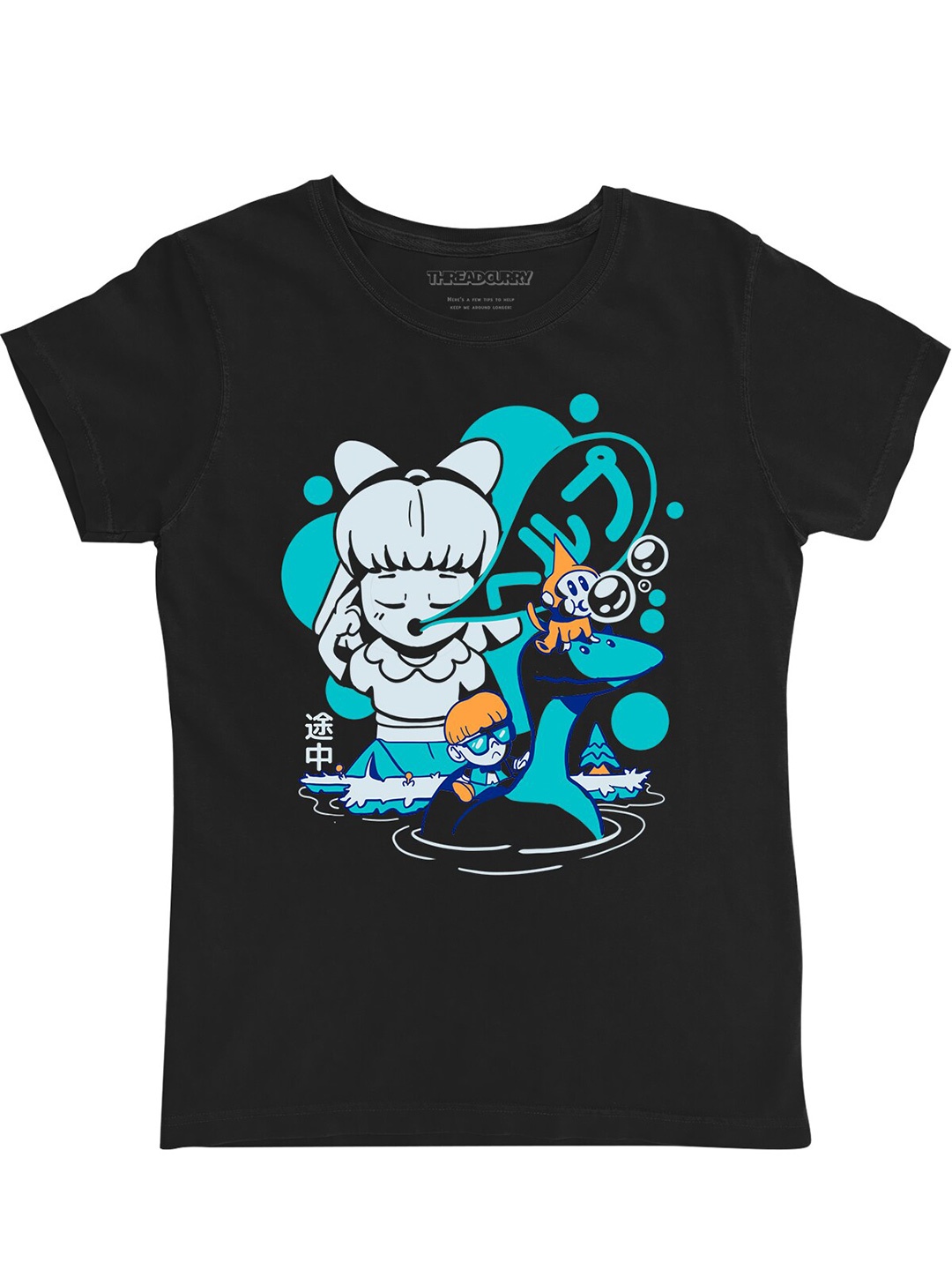 

THREADCURRY Girls Graphic Printed Cotton T-shirt, Black