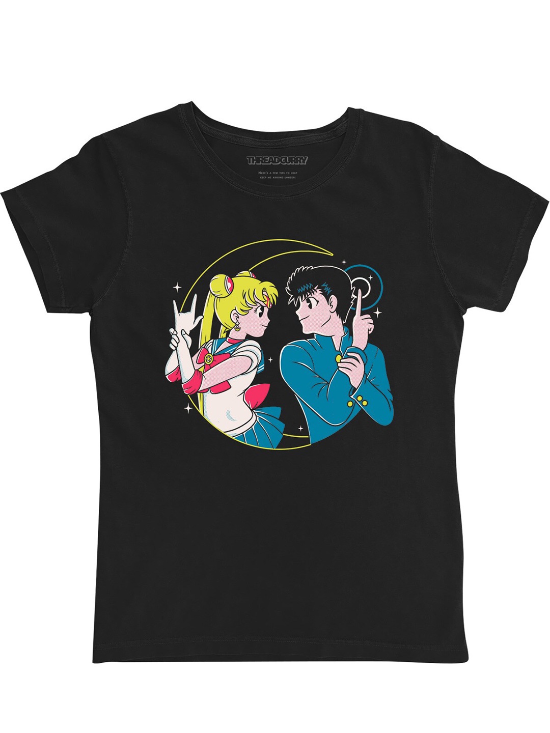 

THREADCURRY Girls Retro anime Battle Graphic Printed Cotton T-shirt, Black