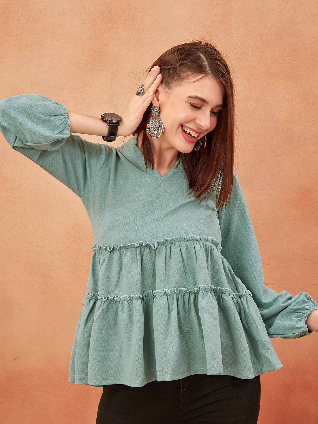 

PSBT Quality on way V-Neck Layered Top, Sea green
