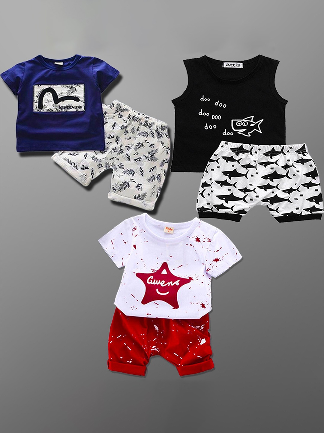 

BAESD Pack Of 3 Kids Printed T-shirts With Shorts, White