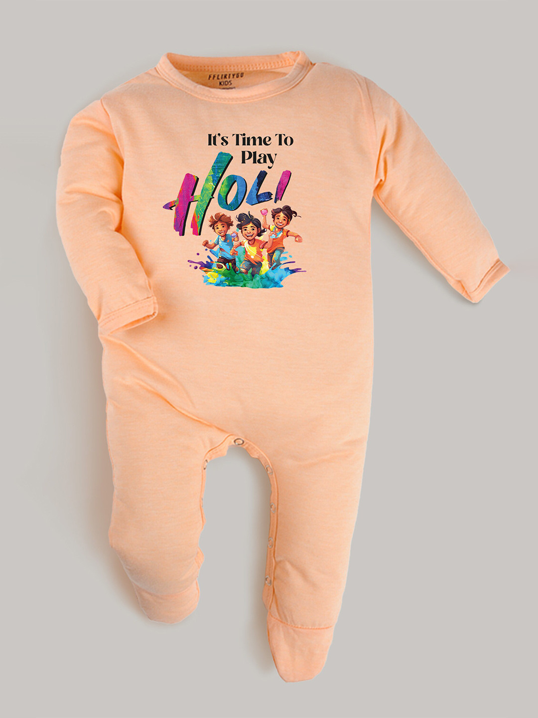 

FFLIRTYGO Infants Kids Typography Printed Cotton Sleepsuit, Peach